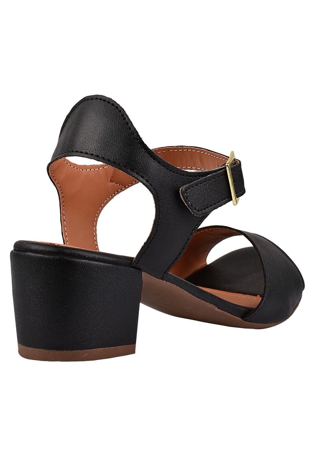 Sandália Salto Grosso Rosa Chic Calçados Salto Baixo 4 cm Bloco Preto