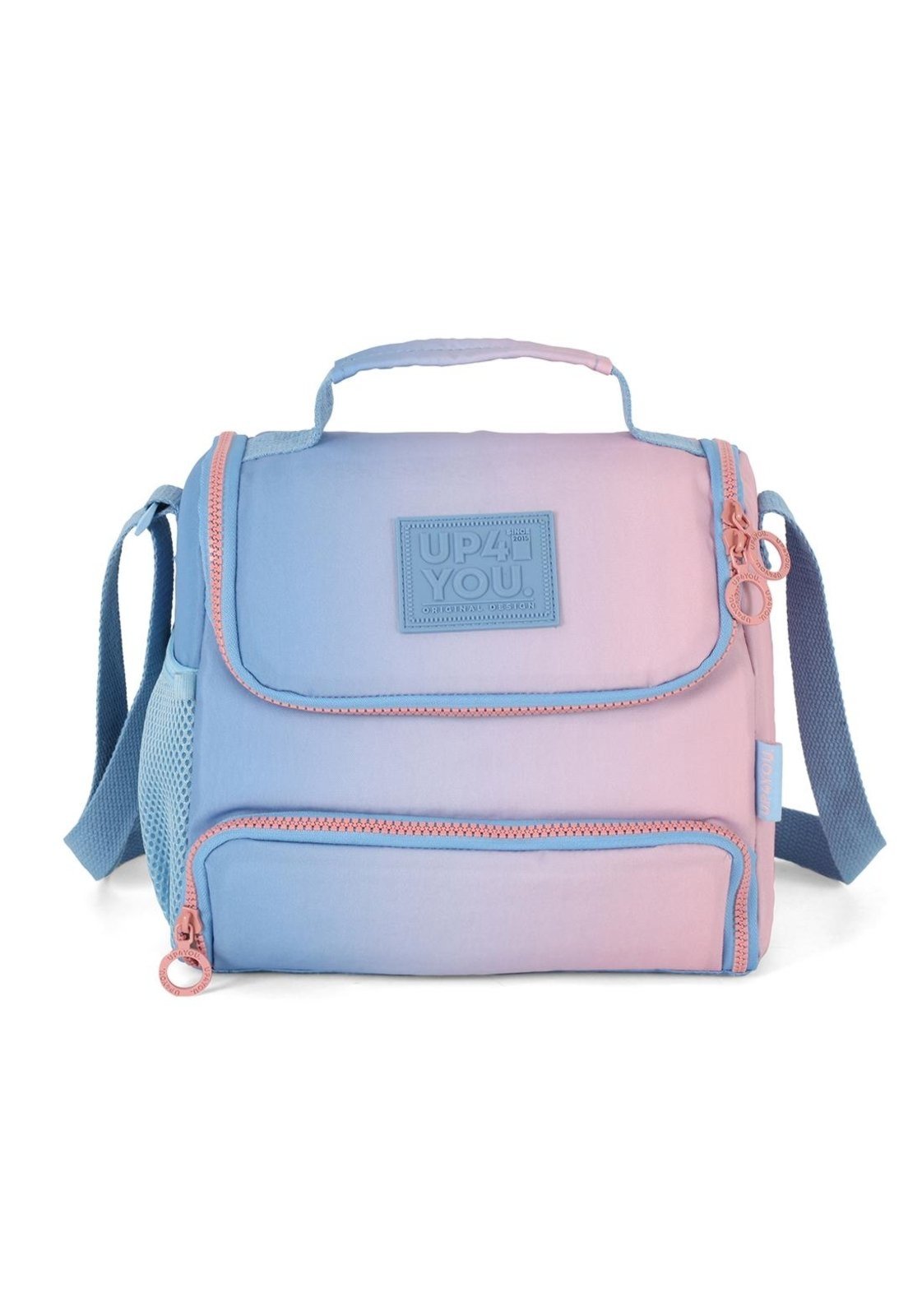 Infantil - Lancheira Escolar Juvenil Média Transversal Crinkle Bicolor com Bolso Luara Up4you Azul