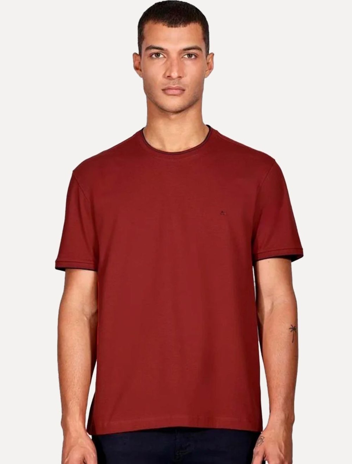 Camiseta Aramis Masculina Navy Friso Gola Vermelho