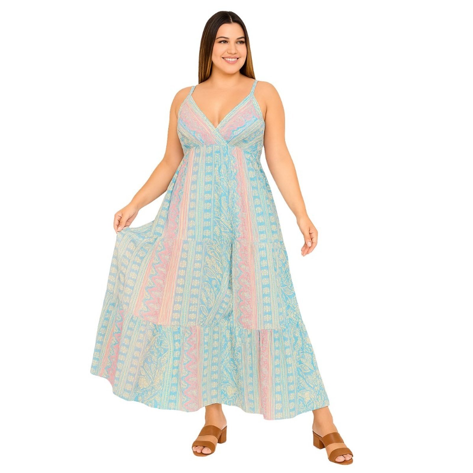Vestido Longo Indiano FMF Estilo Boho Azul