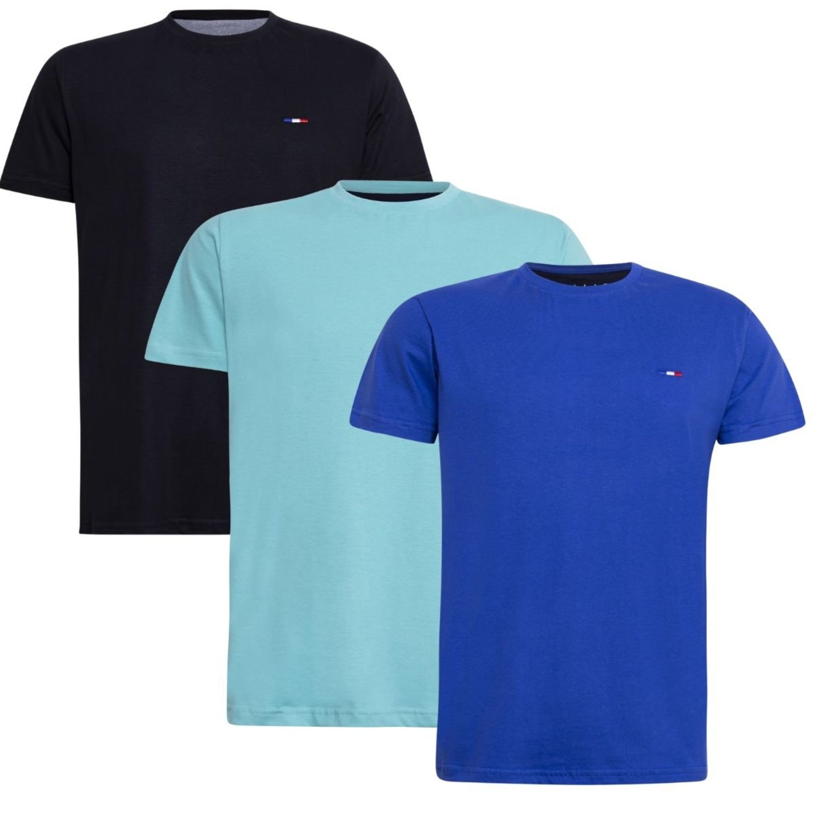 Kit 3 Camisetas Básicas Masculina em Algodão Premium Bordado França Multicolorido