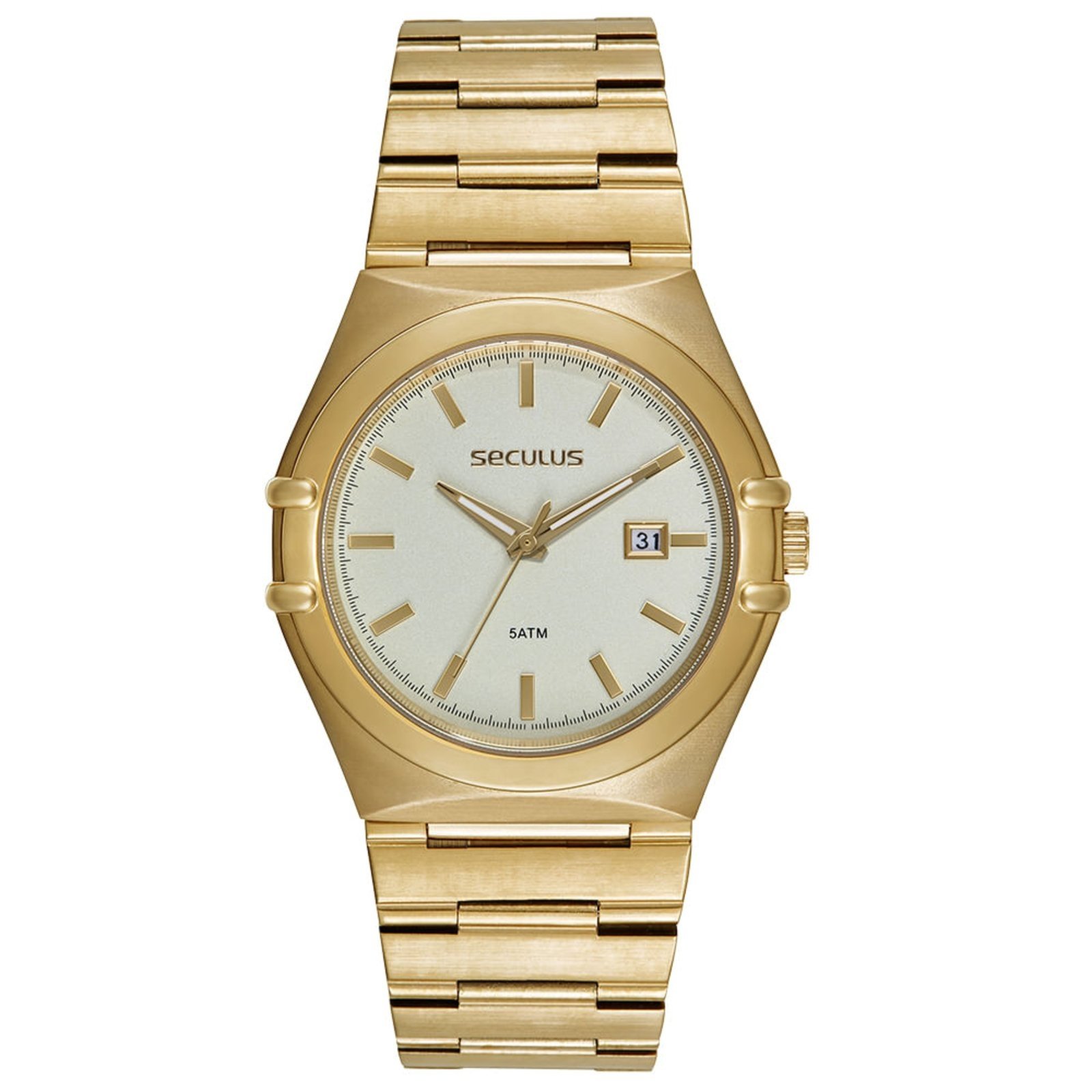Relógio Masculino Social Aço Dourado Seculus