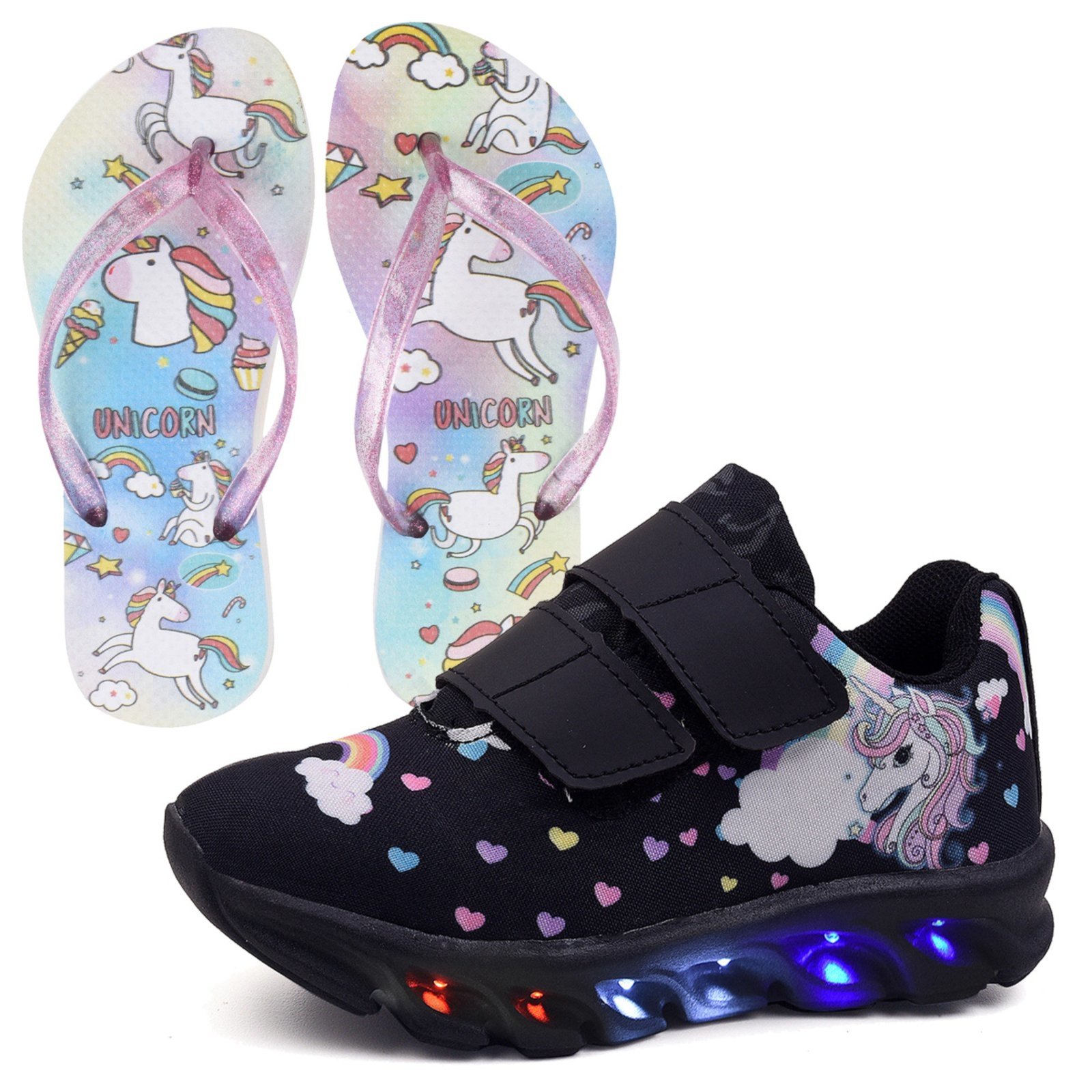 Vista 2 Infantil - Tênis Feminino de Led Unicornio Menina Tira Colante com Chinelo CALCADOS LGHT LIGHT preto CALCADOS LGHT LIGHT preto