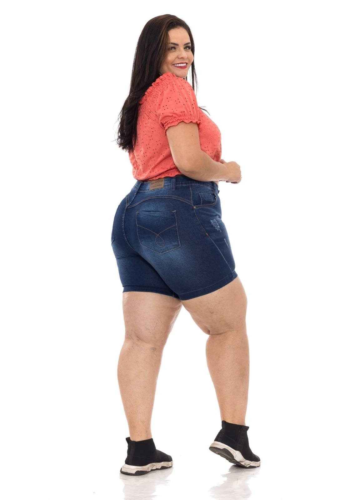 Bermuda Plus Size Feminina Azul Tecido Premium Confortável