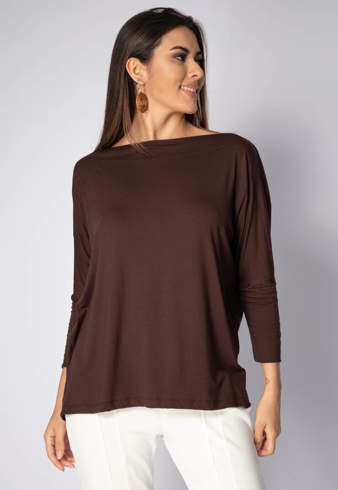 Blusa Canoa Amazonia Vital Manga 3/4 Marrom