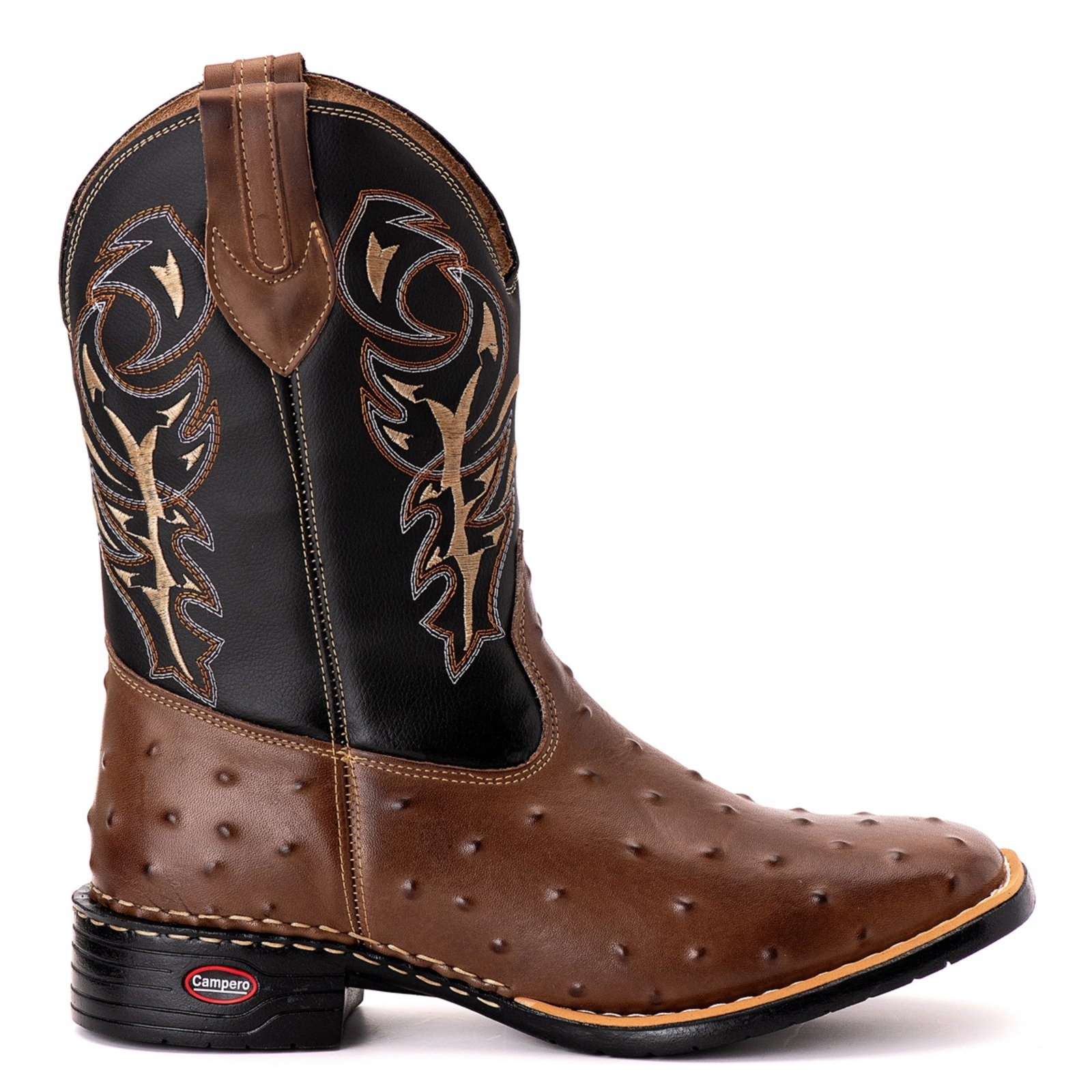 Bota Texana Campero Bico Quadrado Avestruz Cappuccino