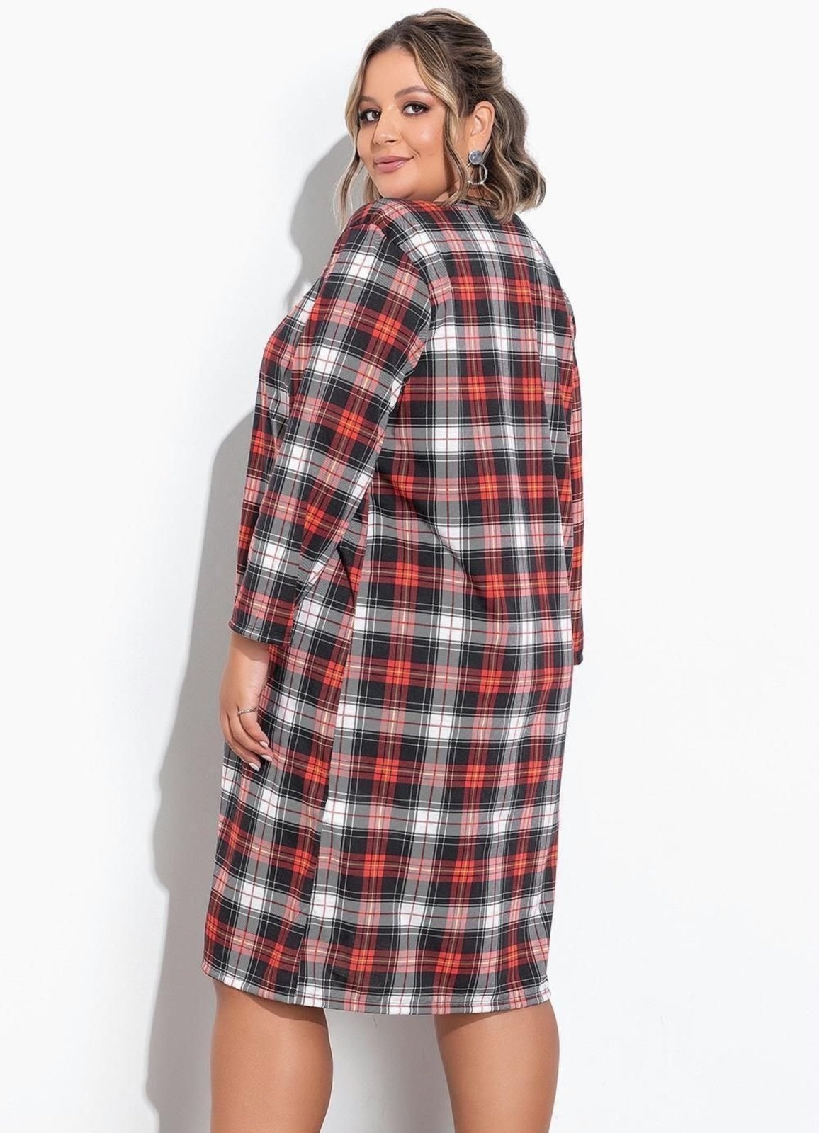 Vista 3 Cardigan Plus Size Xadrez Marguerite vermelho Marguerite vermelho