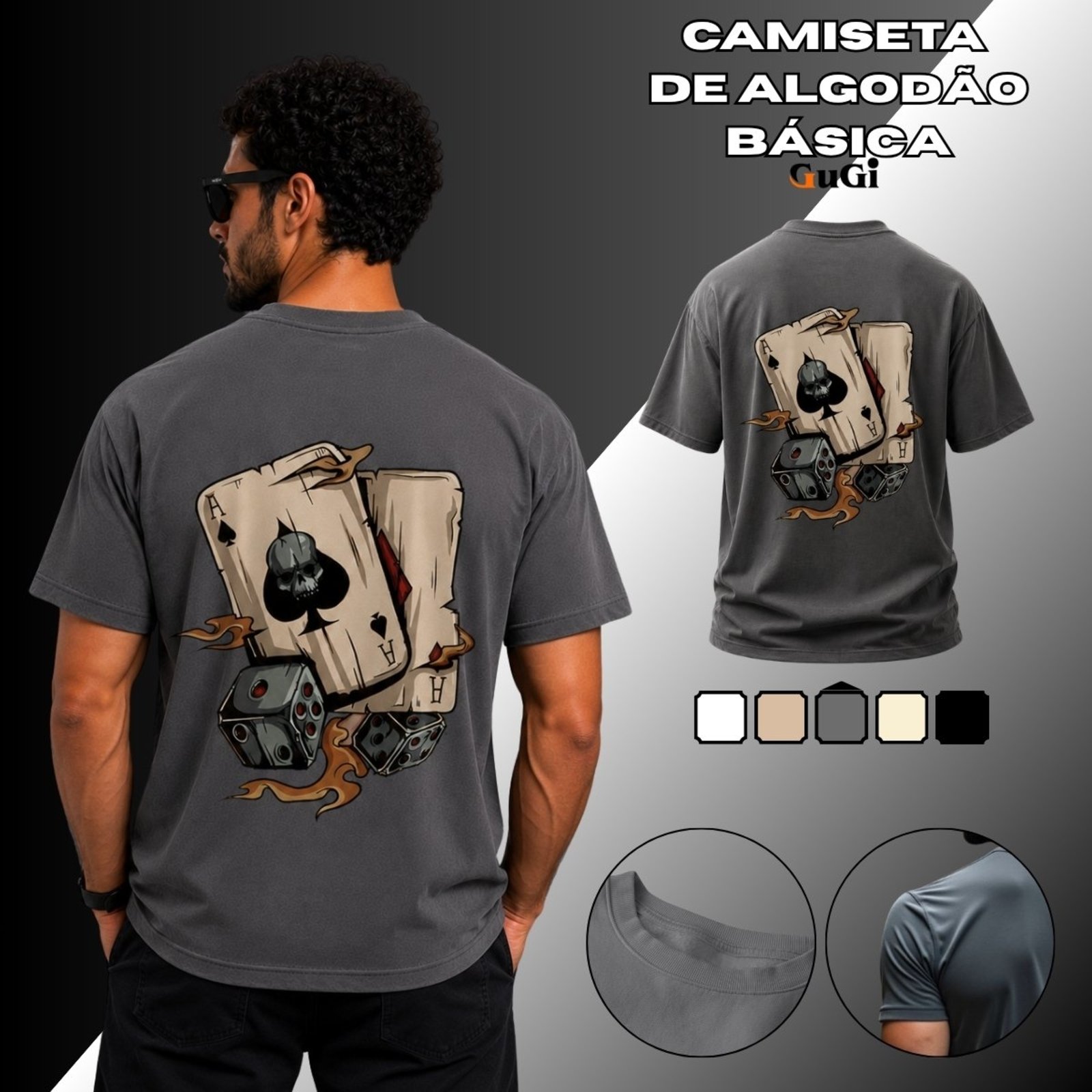 Camiseta Masculina Baralho Ás Dados 100% Algodão 30.1 Chumbo