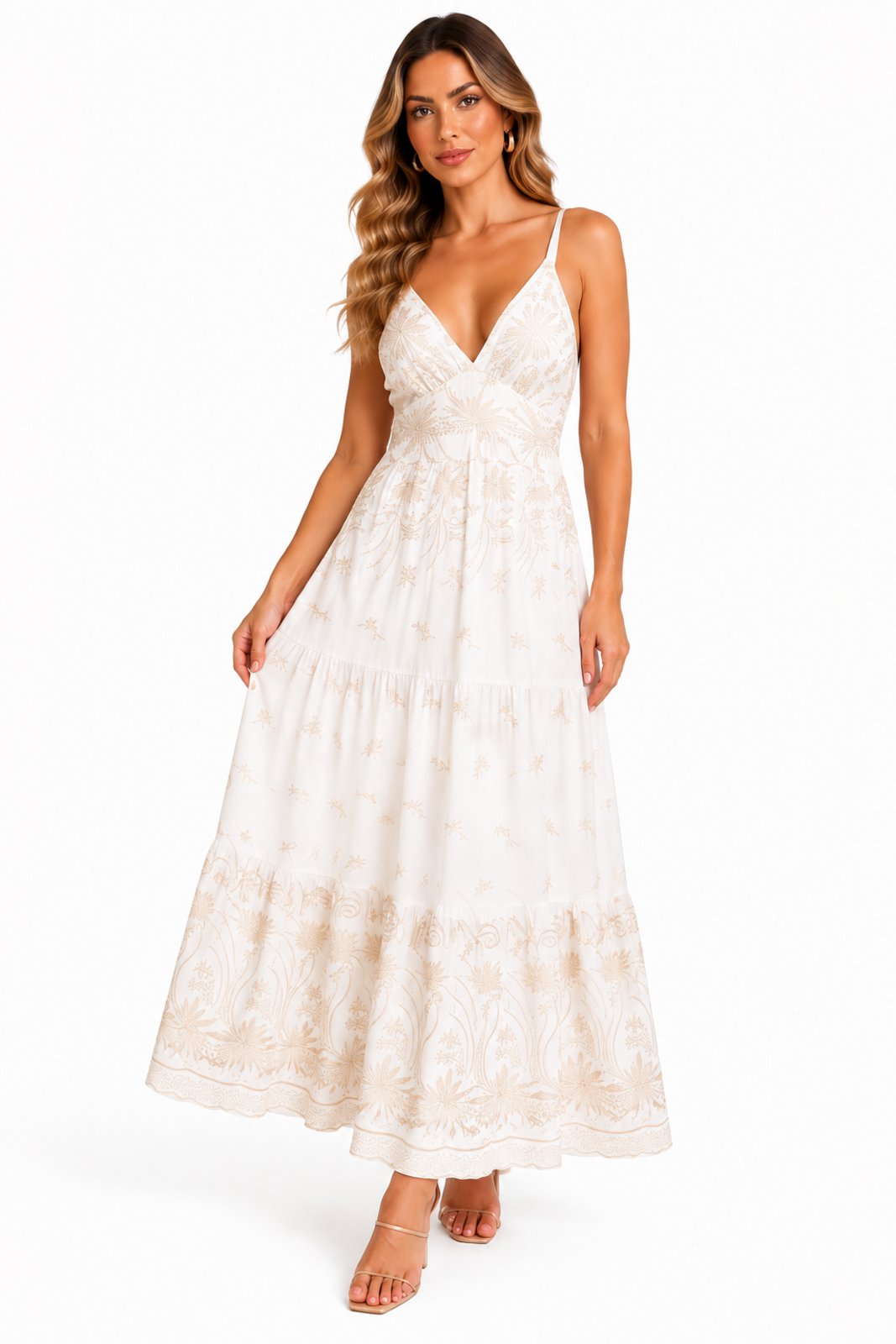 Vestido Longo Étnico Bordado D Bell Outlet Fashion Branco