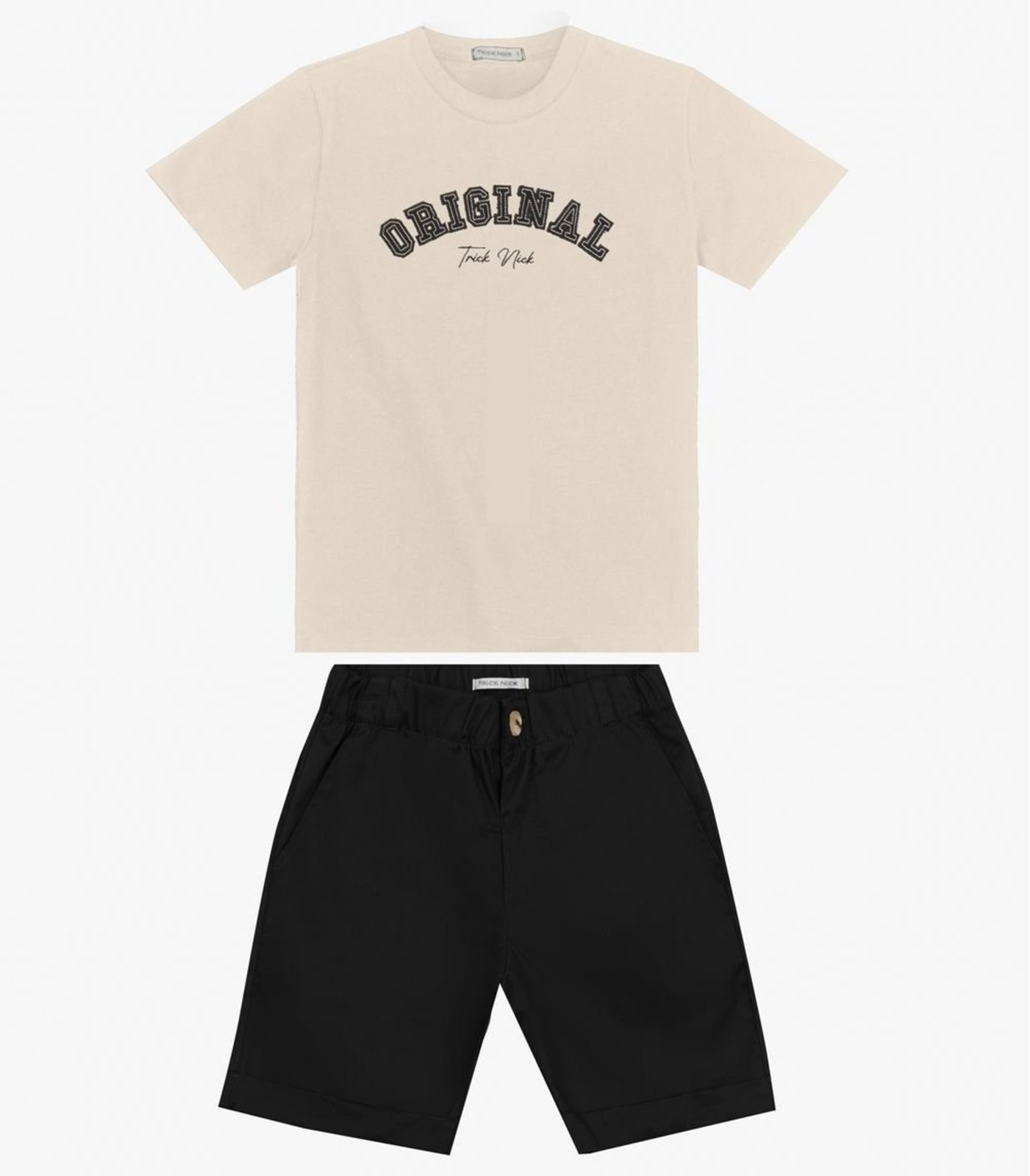 Infantil - Conjunto Masculino Camiseta com Bermuda Trick Nick Bege