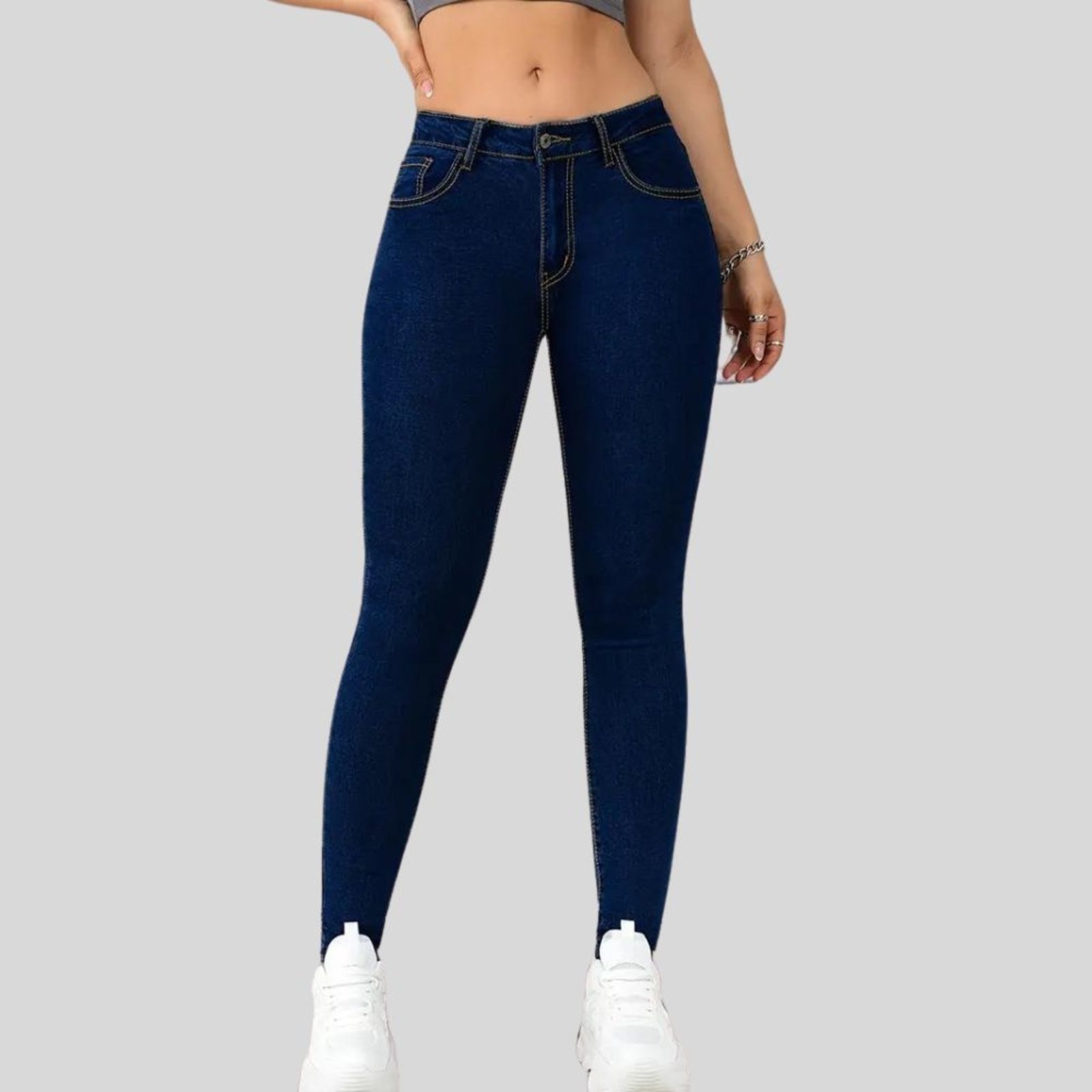Vista 3 Kit 2 Calça Jeans Feminina Tex Jeans Cintura Alta Skinny com Elastano Escuro azul TEX JEANS azul
