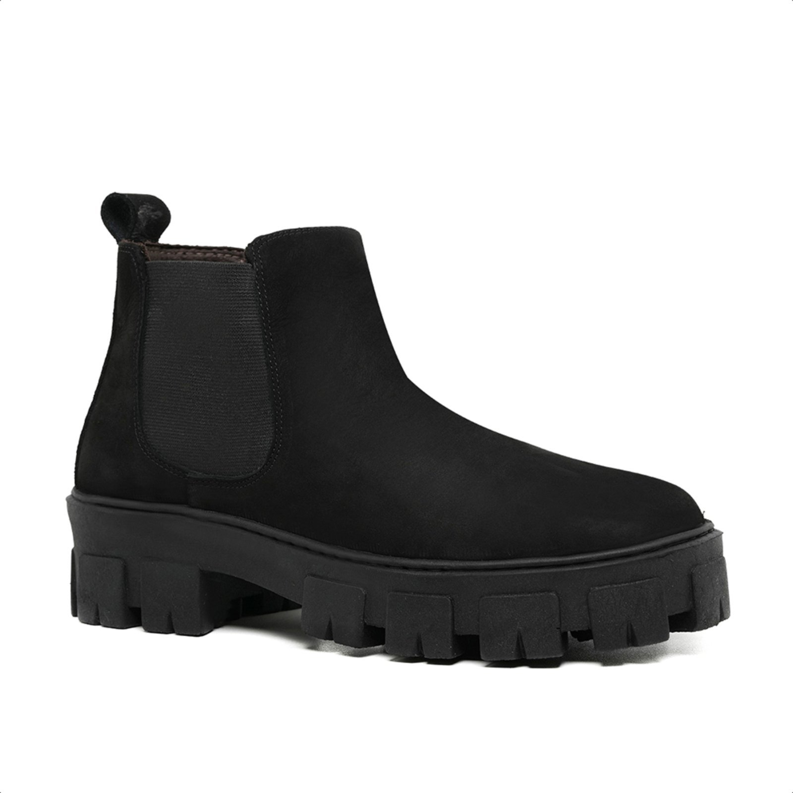 Bota Chelsea Masculina em Couro Preto Nobuck e Sola Tratorada 24788