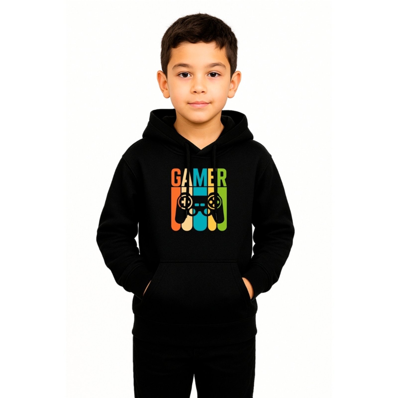 Infantil - Blusa de Moletom Gamer Relaxado Canguru Com Capuz Macio Quente
