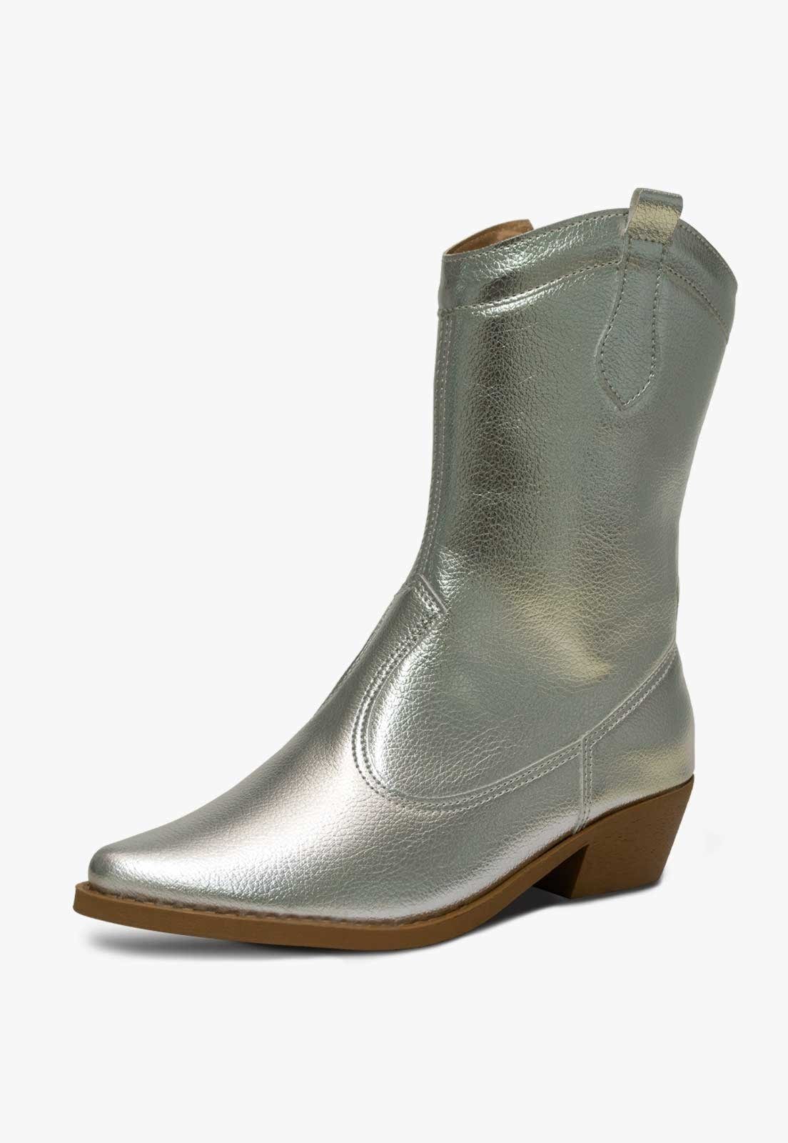Vista 2 Infantil - Bota Texana Feminina Pópidi Menina Bico Fino Saltinho prata Pópidí prata