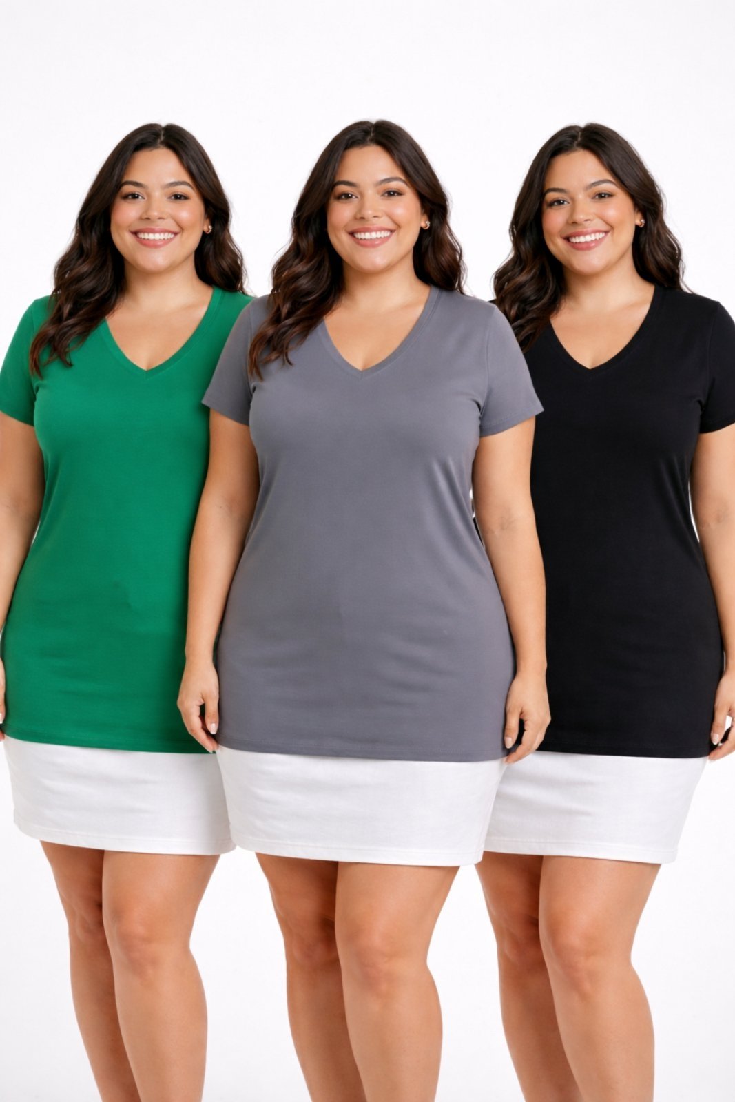 Kit Com 3 Camisas Baby Look D Bell Outlet Fashion Plus Size Verde
