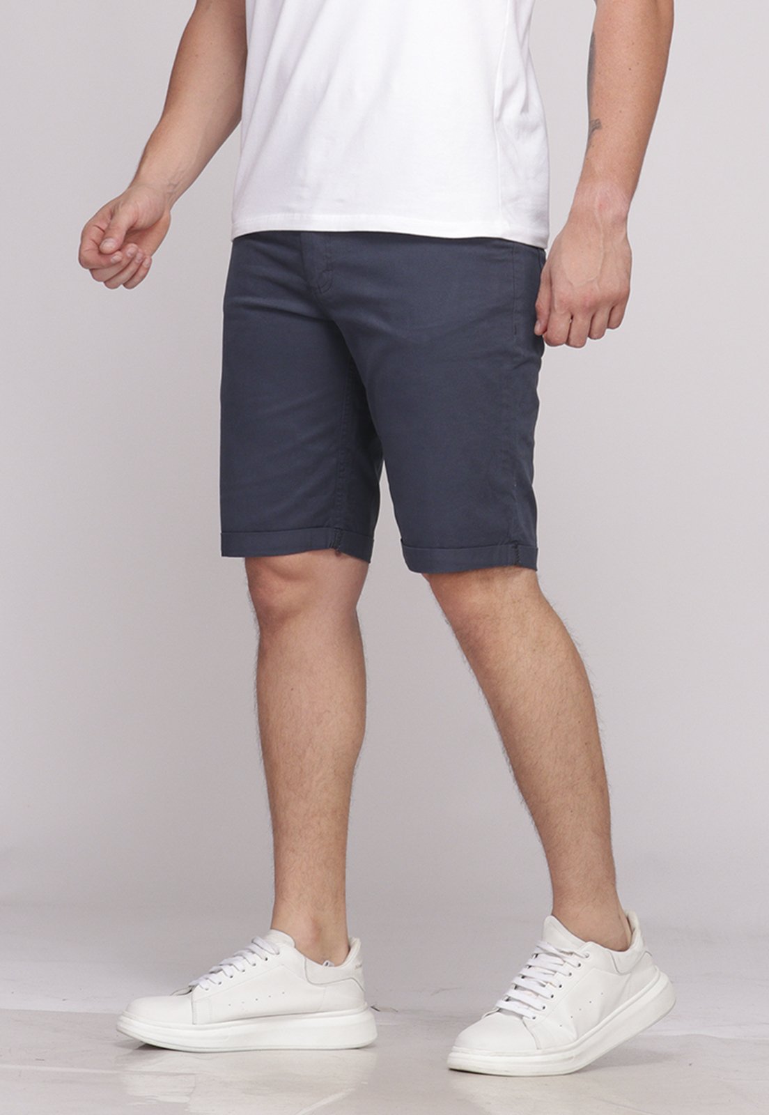 Bermuda Sarja Masculina Basica Elastano Conforto 7918 Azul