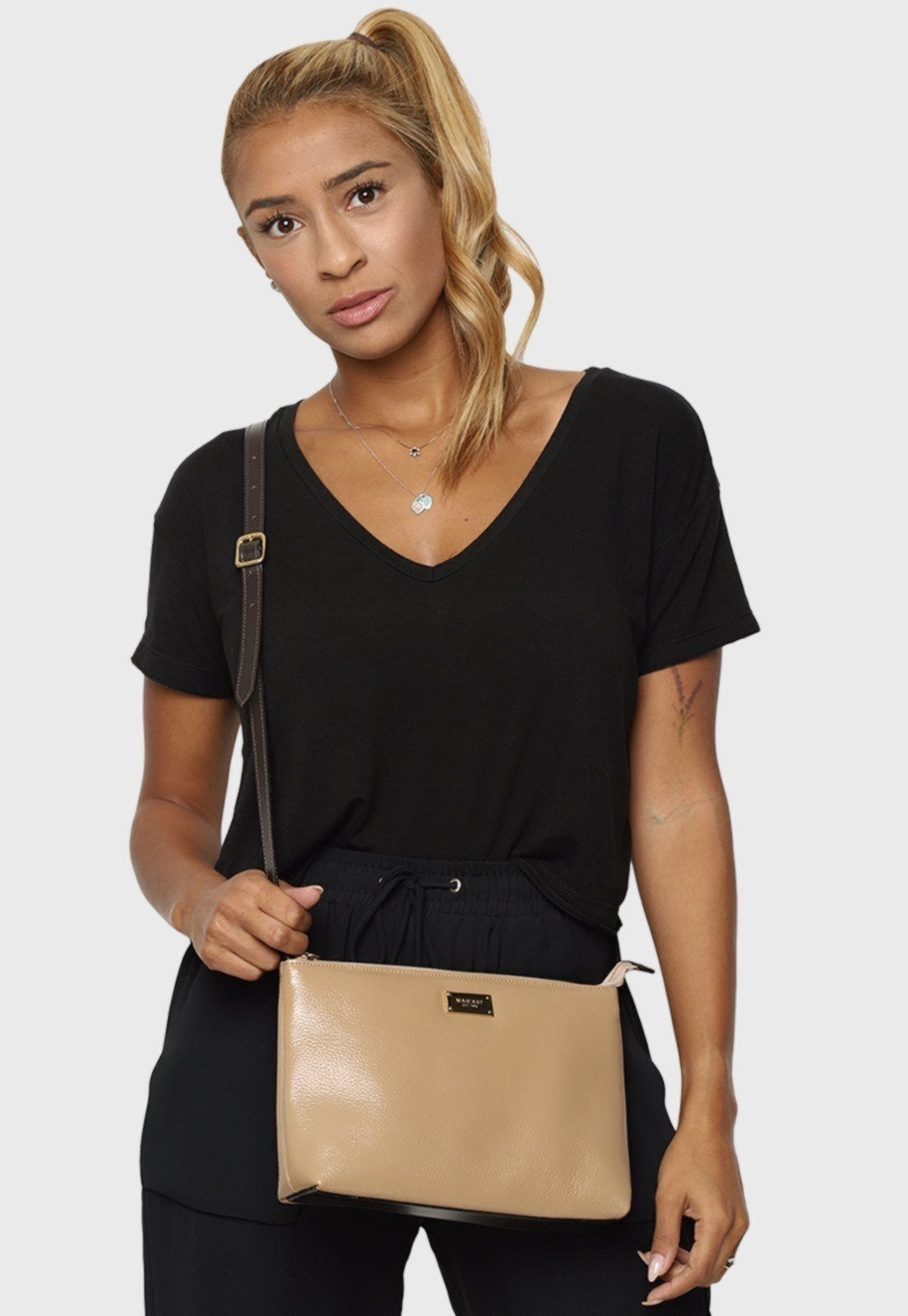 Bolsa Transversal Couro Mariart 2200 Areia e Café