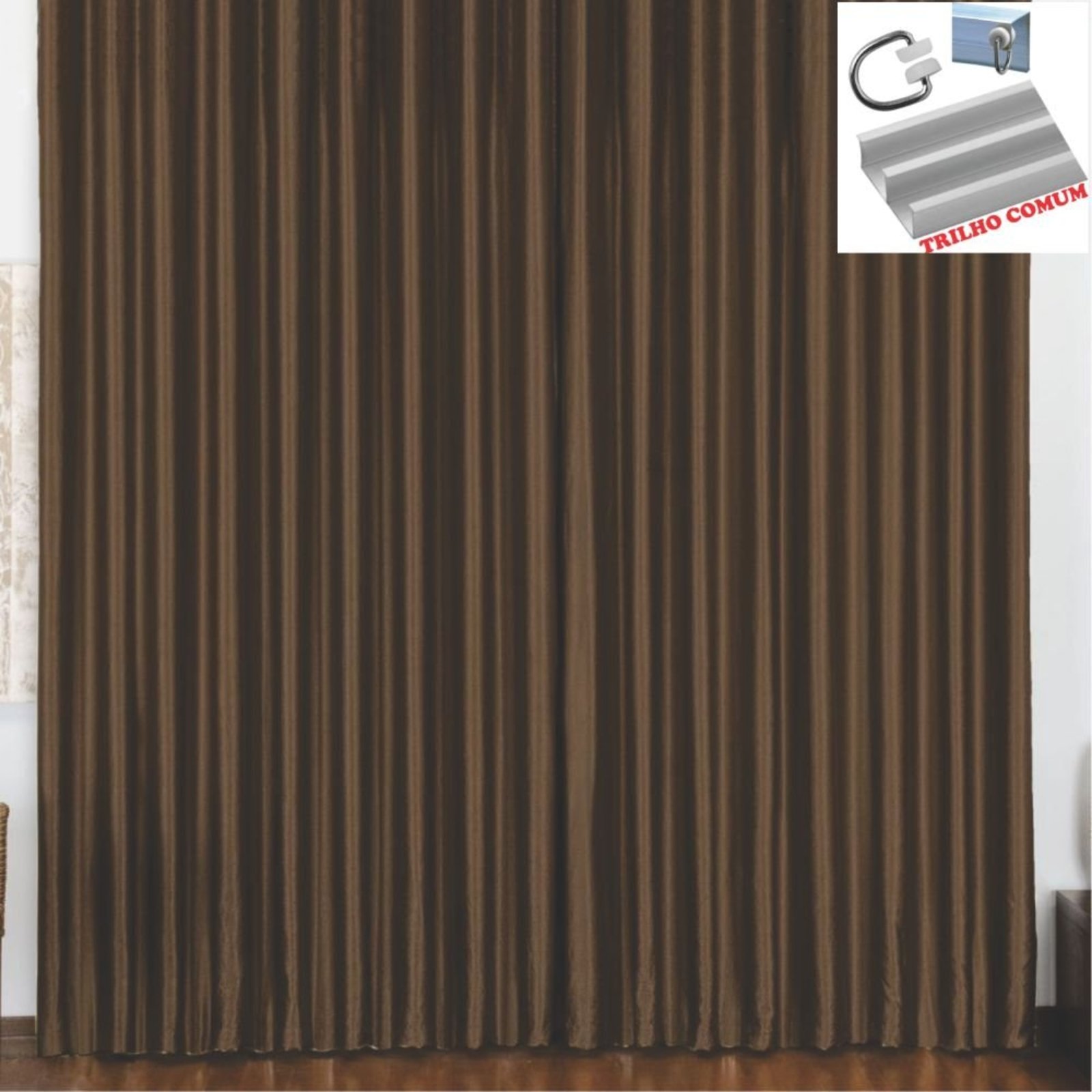 Cortina 2 Mts Sala Quarto Escritório Blackout Original para Trilho Comum - Tabaco - 100% Poliéster