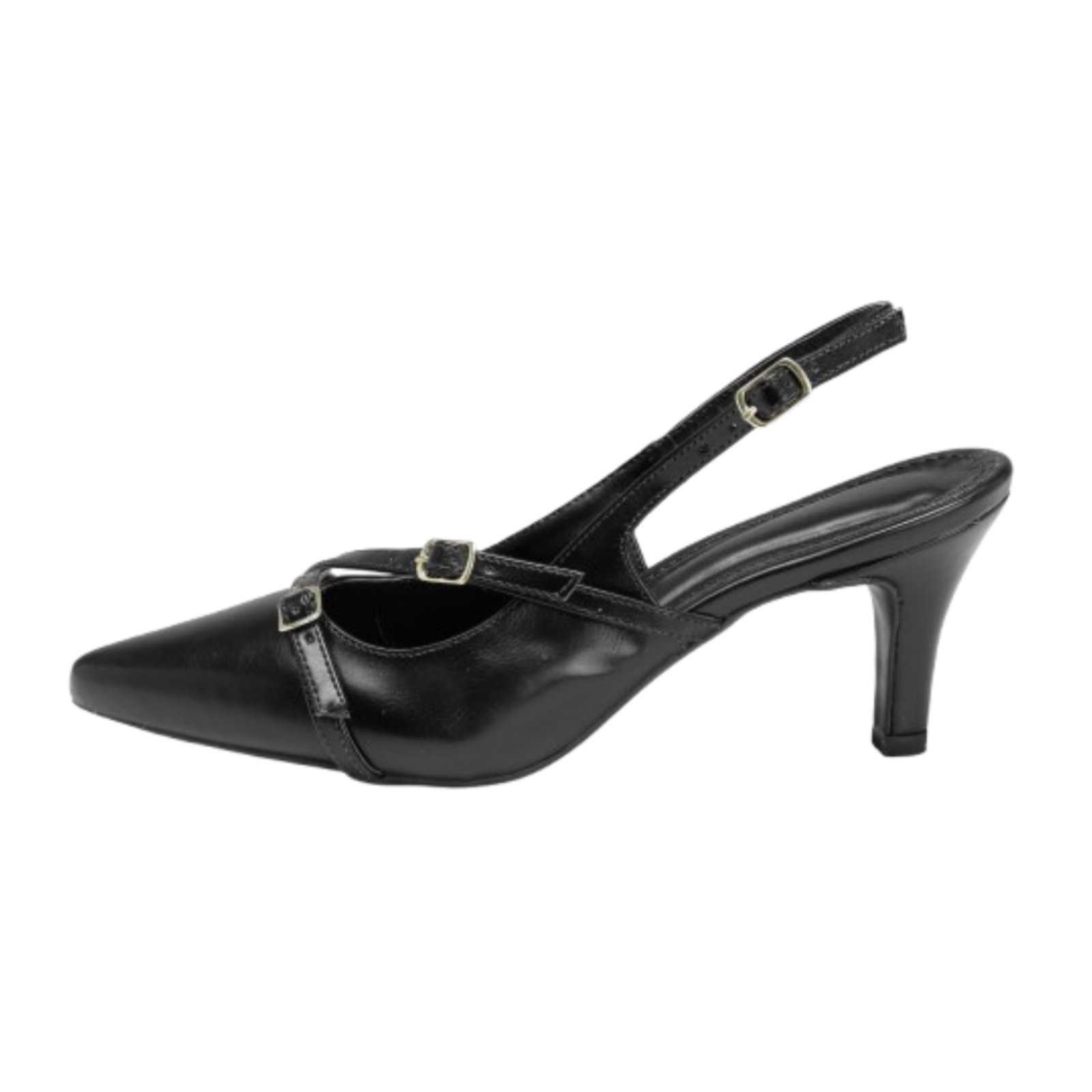 Scarpin Slingback LeRUCHEL Detalhe Fivela Bico Fino Preto