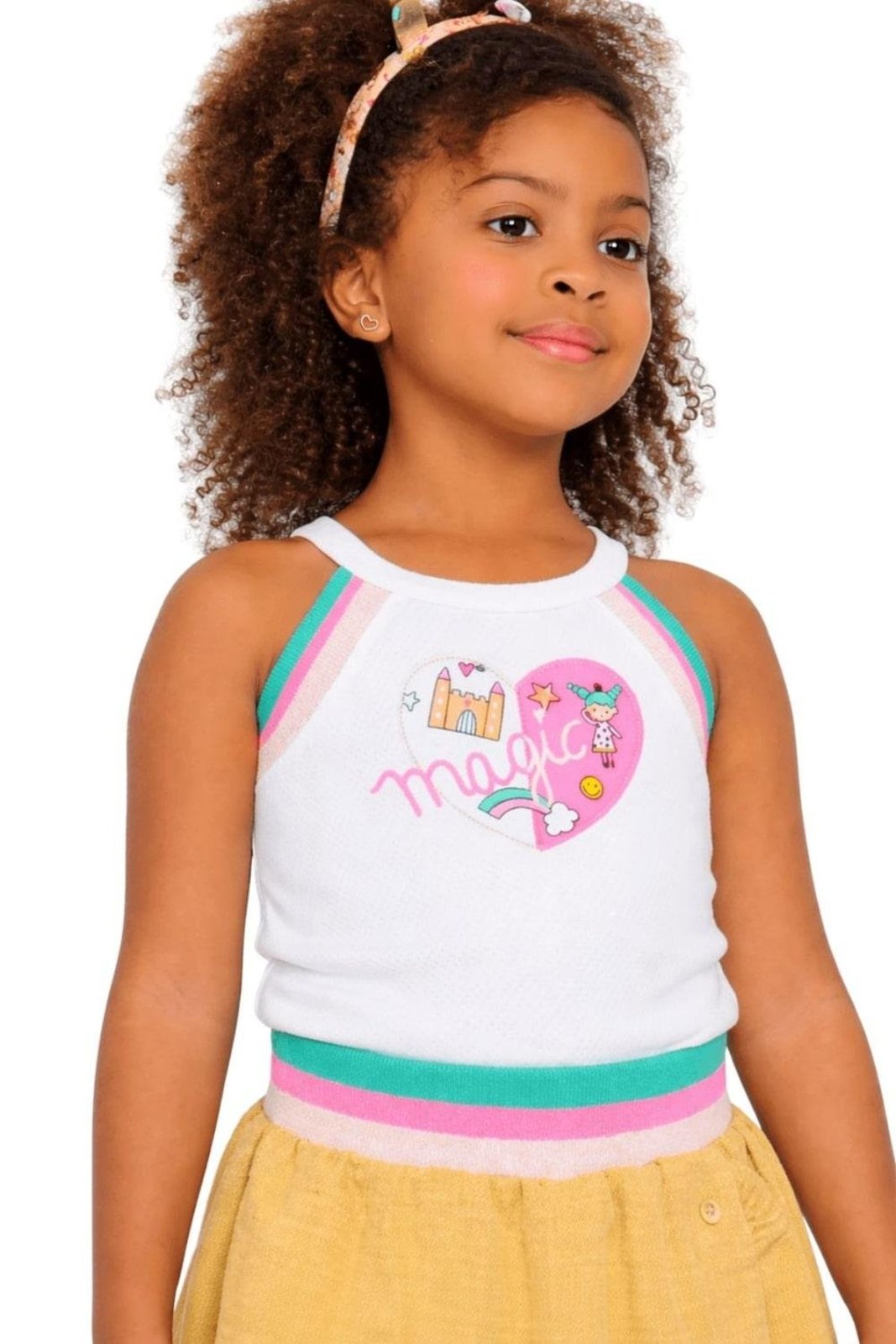 Infantil - Regata Menina Lá No Meu Castelo Alphabeto Off White Branco