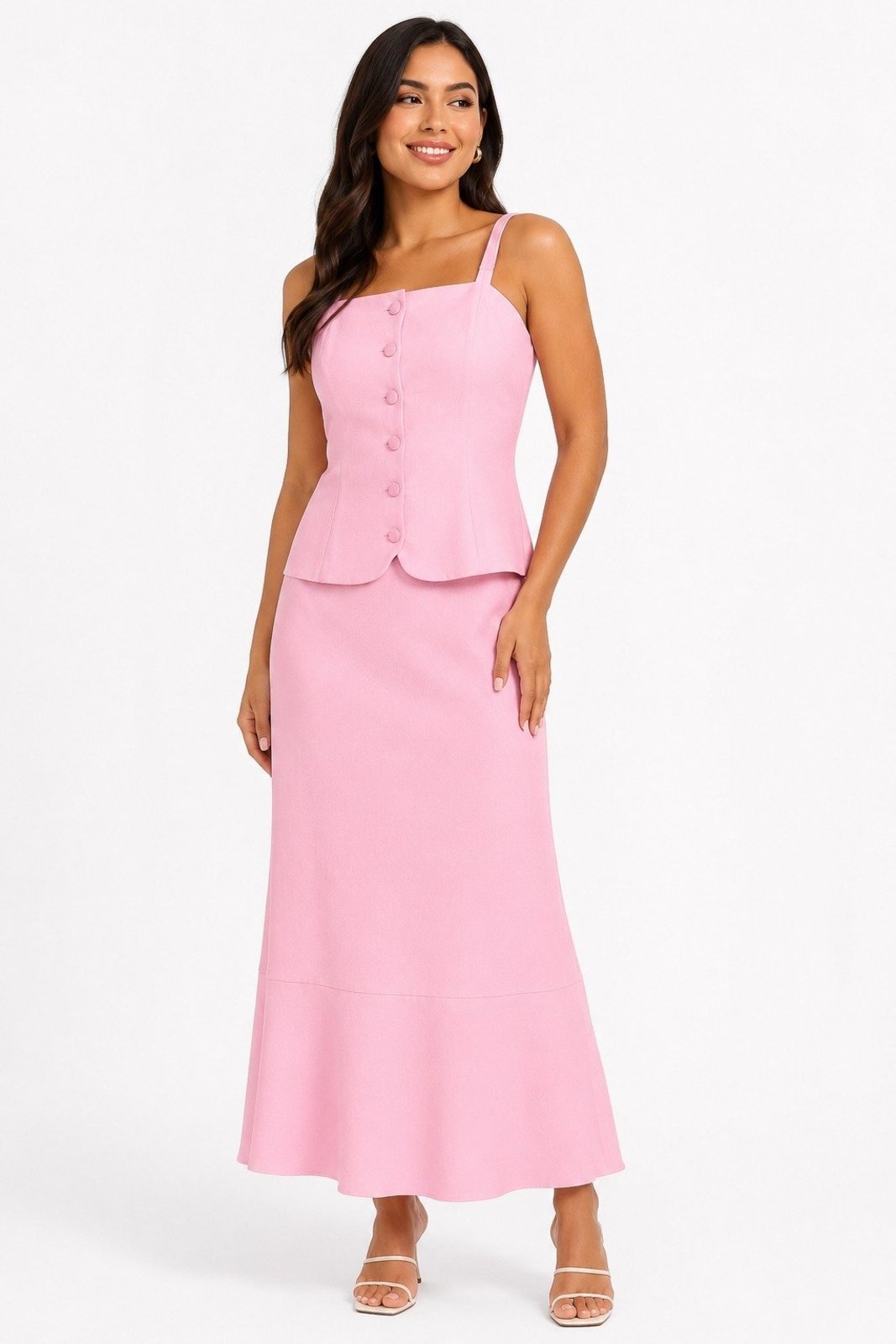 Conjunto D Bell Outlet Fashion Botões Frontais Rosa