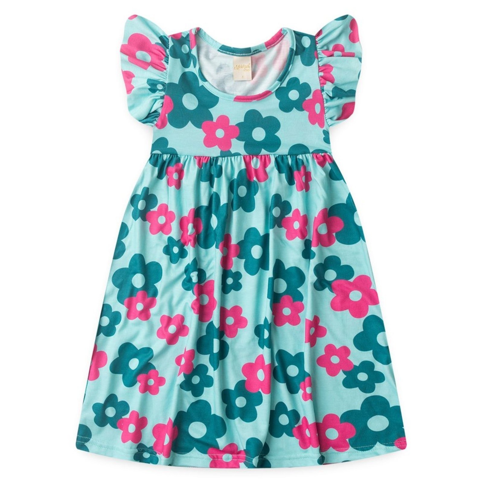 Vista 3 Infantil - Vestido Molekada Com Bababo na Manga Verão Menina Floral verde Molekada verde