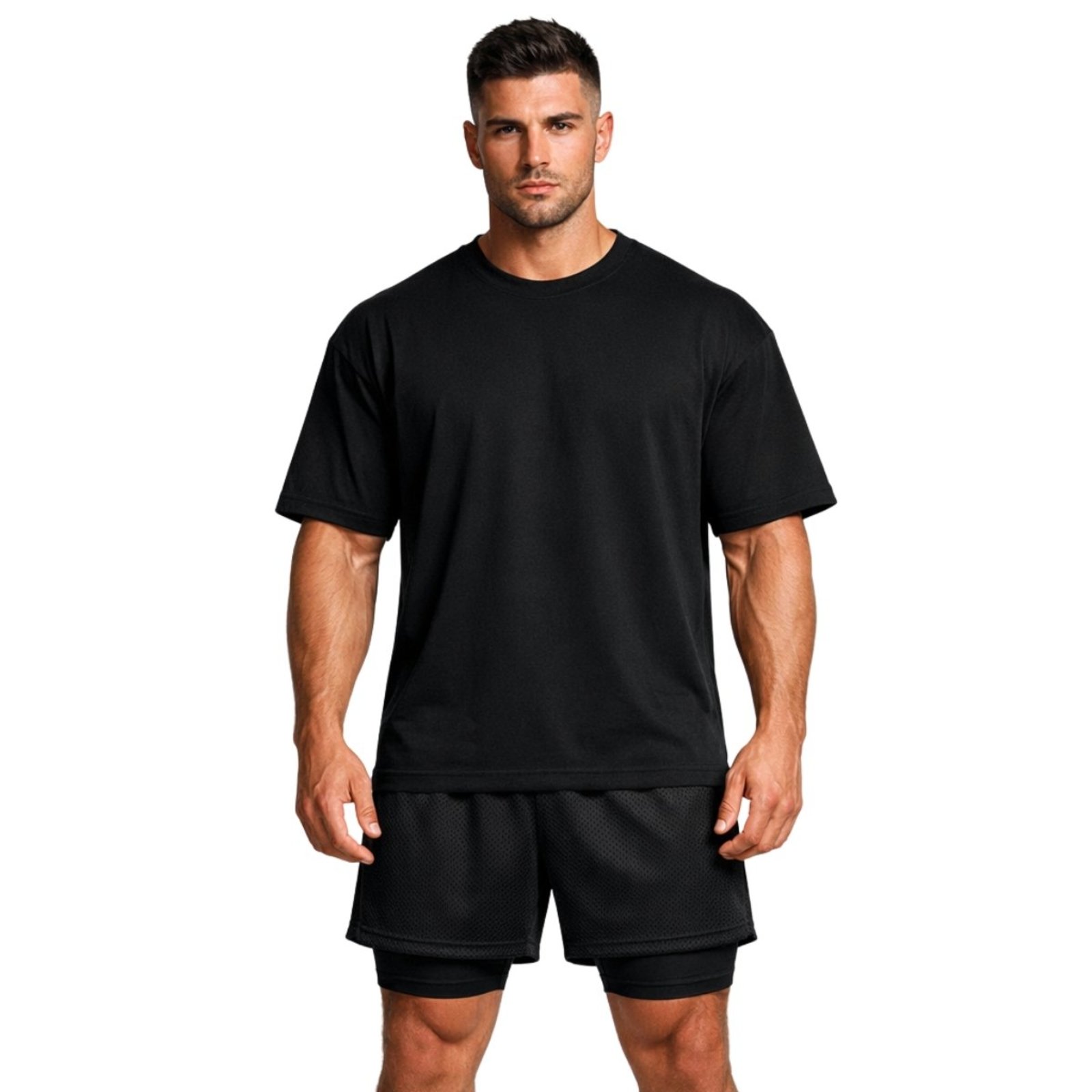 Conjunto Masculino Camiseta Oversized e Short Térmico com Bolso para Celular