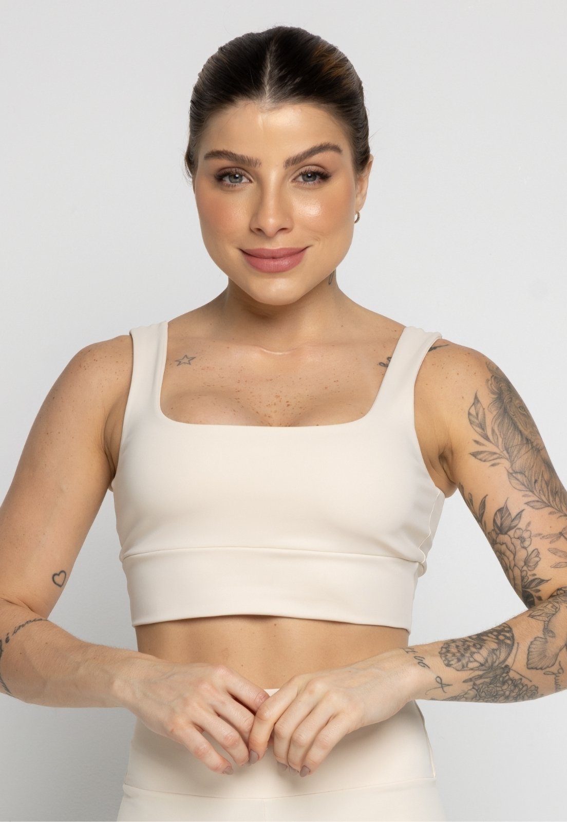 Top Fitness Vekyo Poliamida Alça Grossa Sustentação Feminino Off White