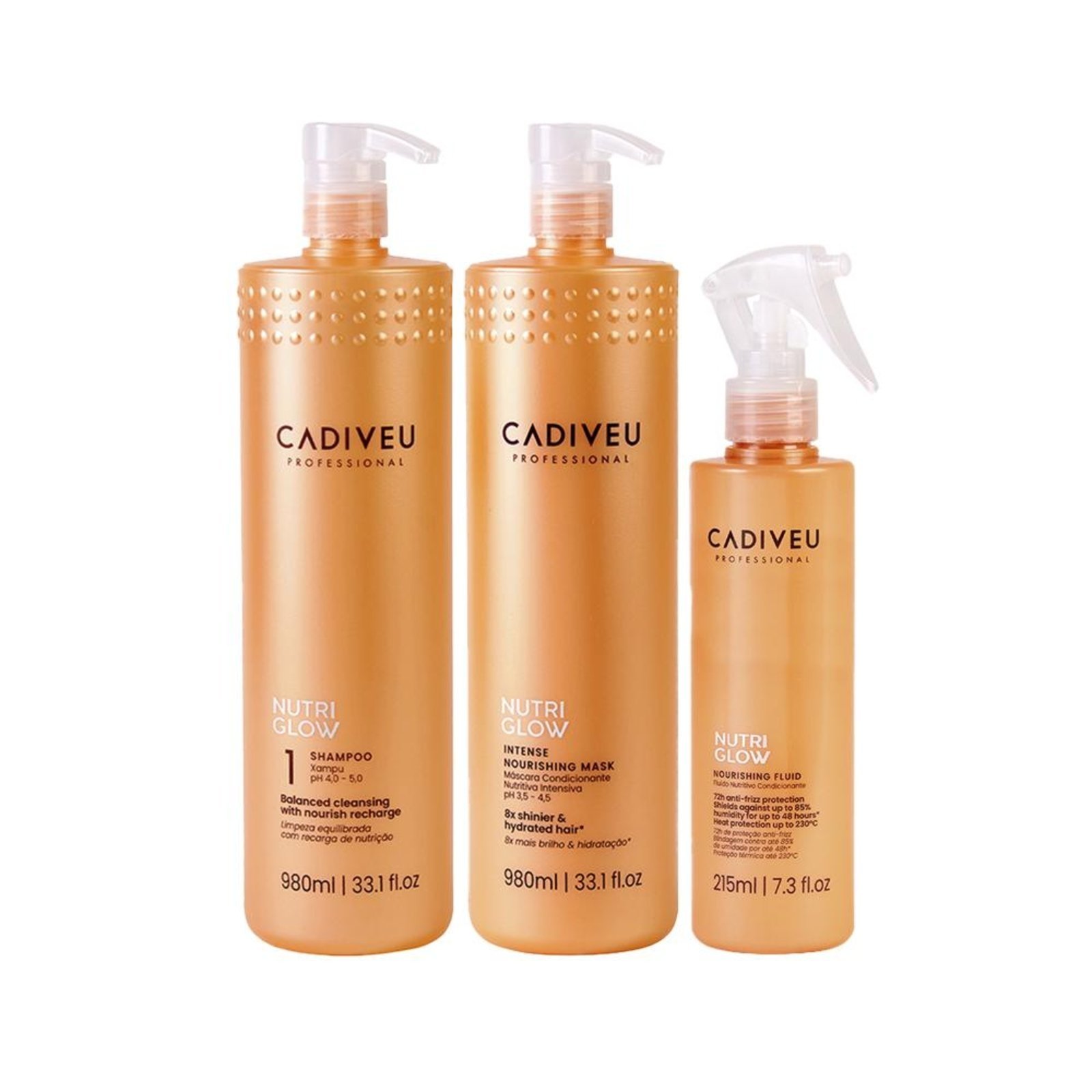 Kit Cadiveu Nutri Glow – Shampoo e Máscara Nutrição e Leave-In 215ml