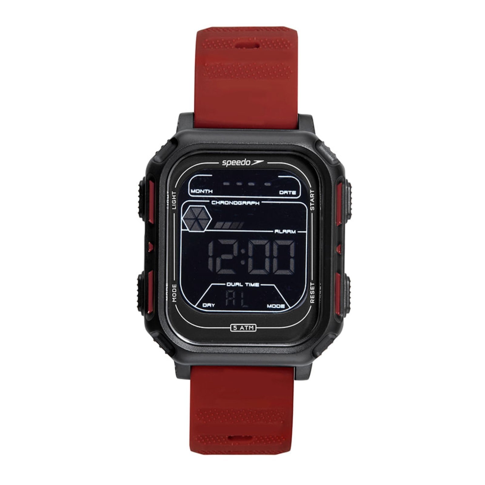Relógio Speedo Digital Quadrado Silicone Preto e Vermelho Speedo