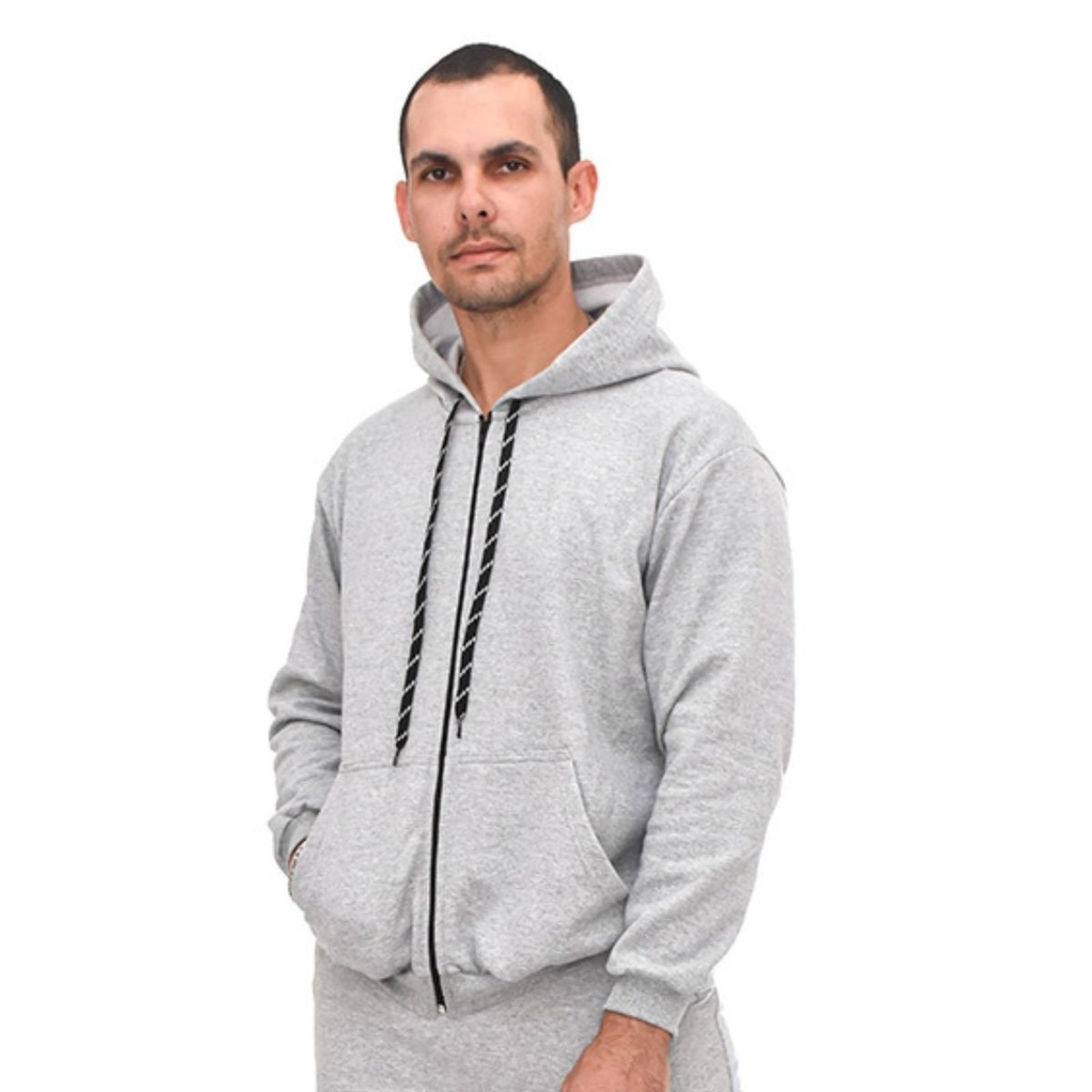Blusa Moletom Com Zíper e Capuz Jaqueta Adulto Cinza Aliarthe