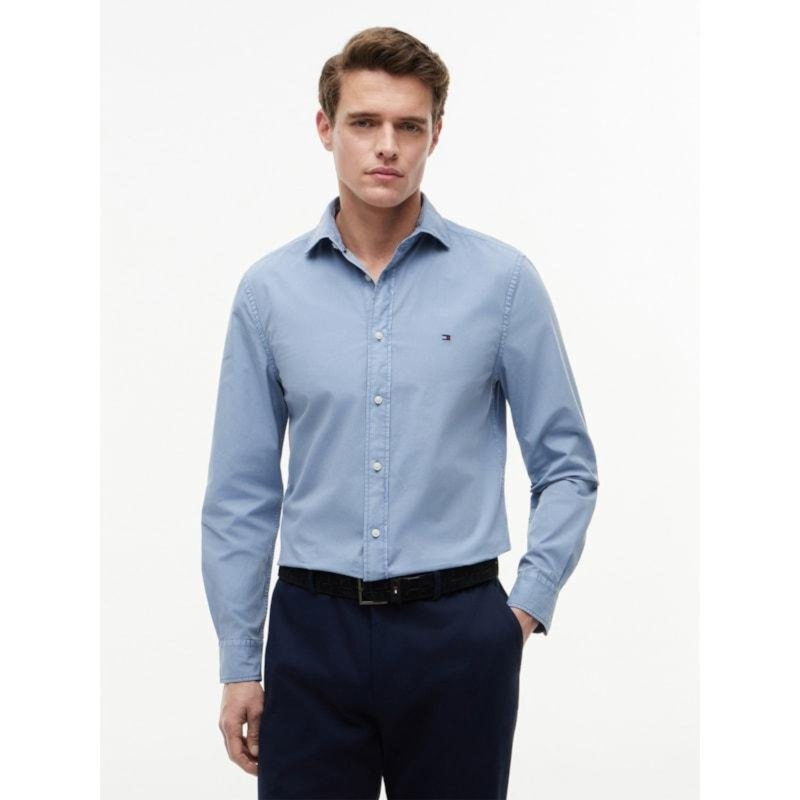 Camisa de Popeline Lavada Regular Azul