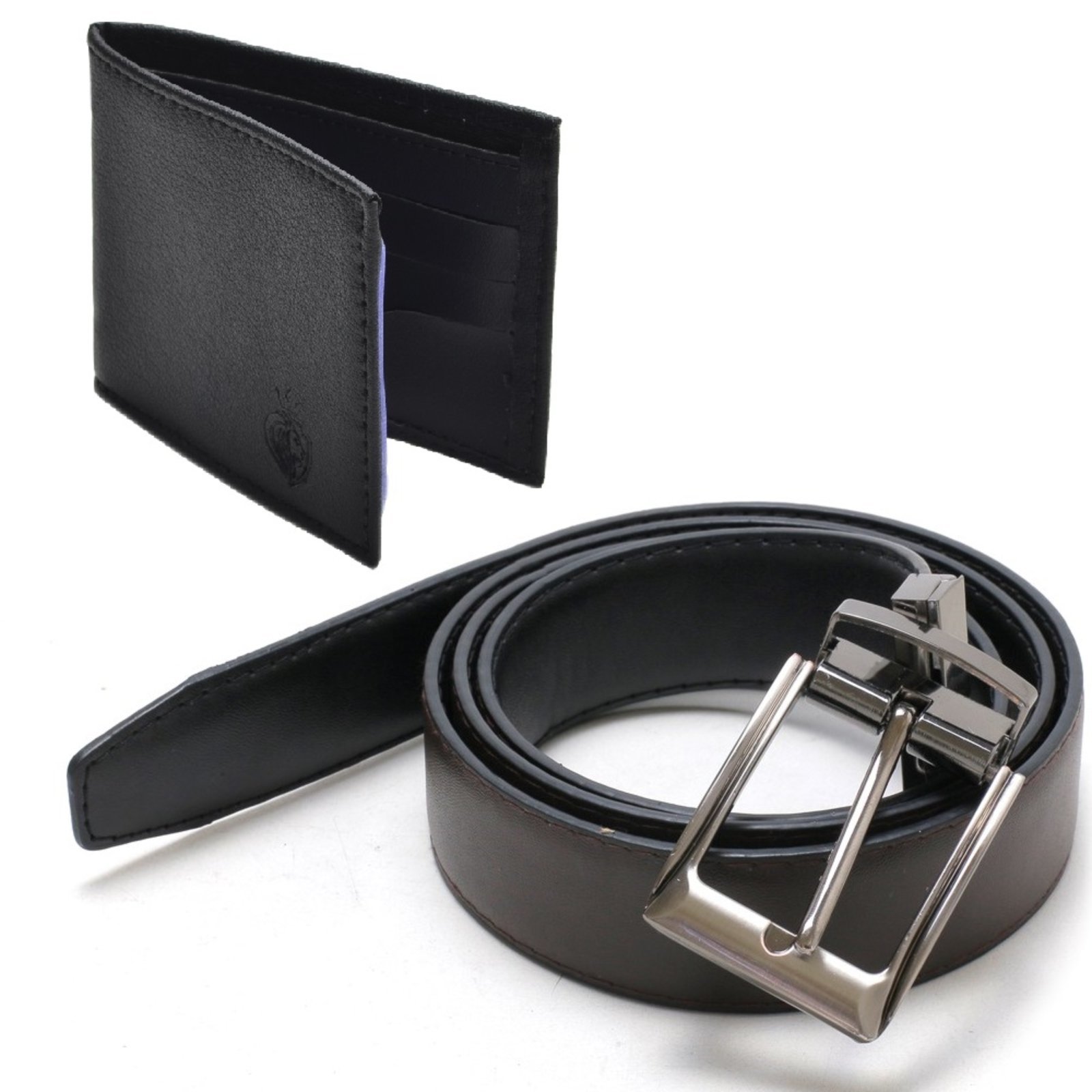 Kit Cinto Dupla Face + Carteira Em Couro Preto Lafiume