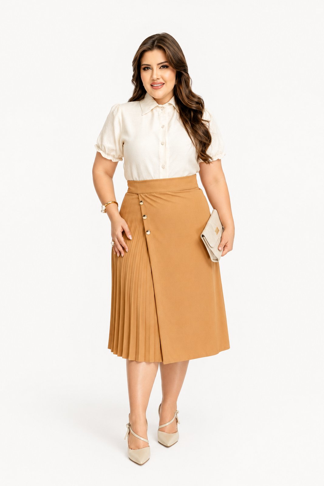 Camisa Social Feminina D Bell Outlet Fashion Gola Off White