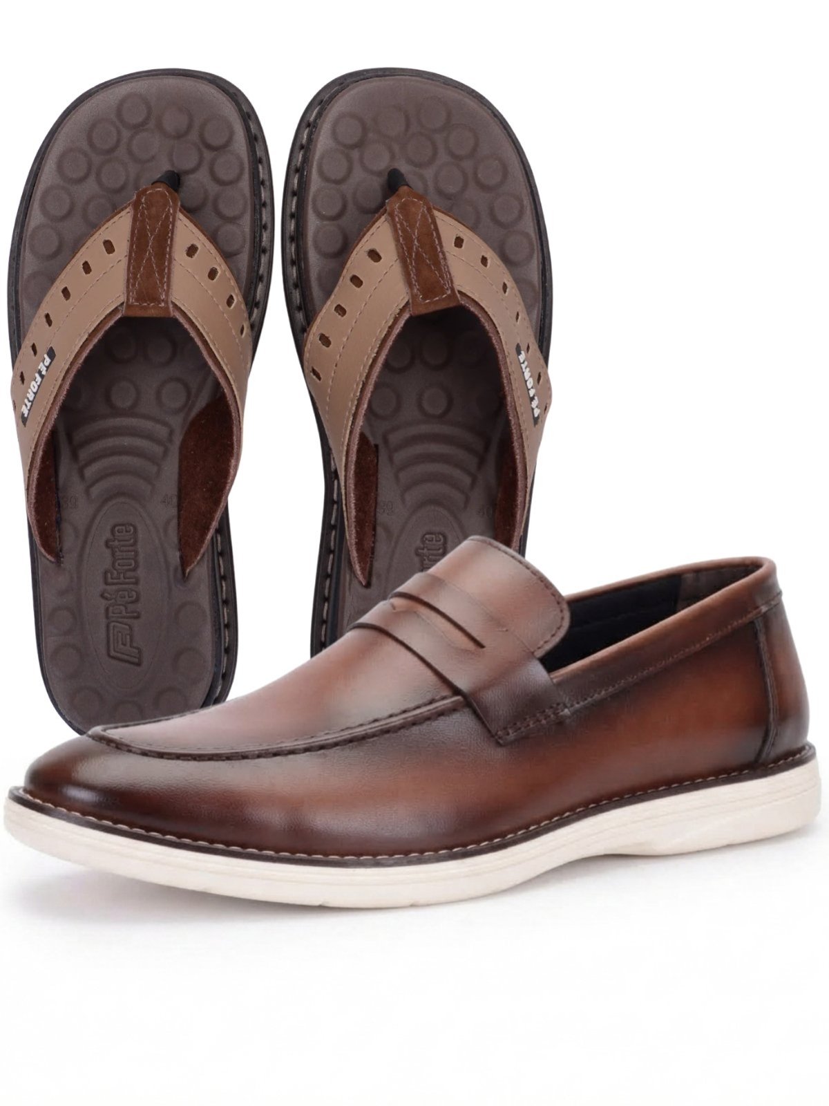 Sapato Social Masculino Loafer Chinelo Em Couro Sapatofran Calce Fácil Conforto Havana