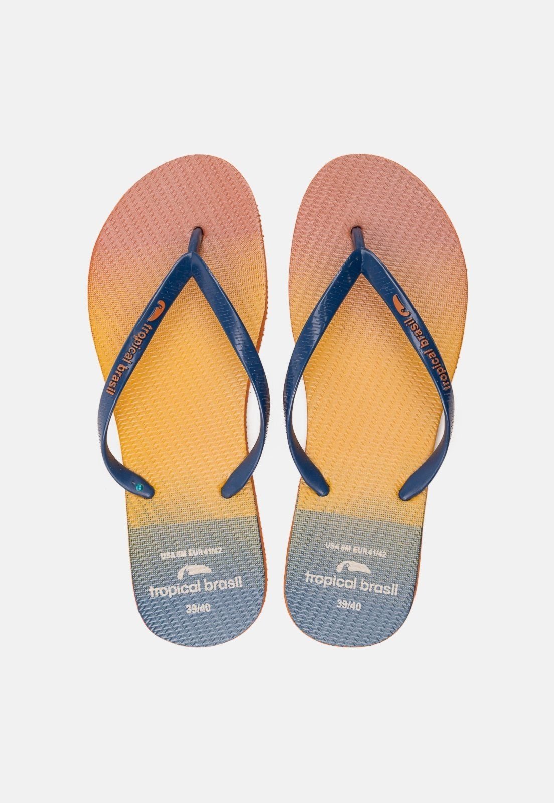 Chinelo Tropical Brasil Estampado Slim Azul Marinho com Ocre