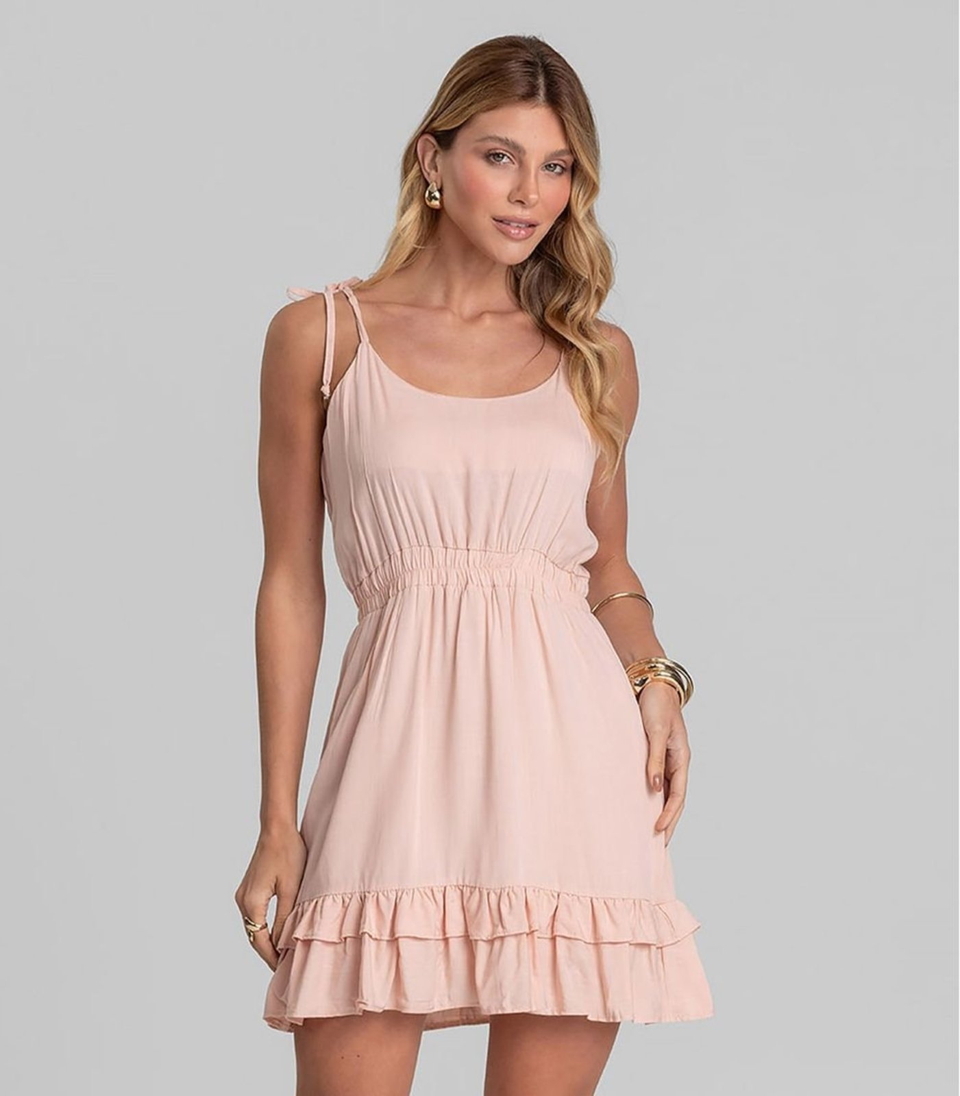 Vista 2 Vestido Curto Feminino De Alça Em Viscose Dianna marrom Dianna marrom