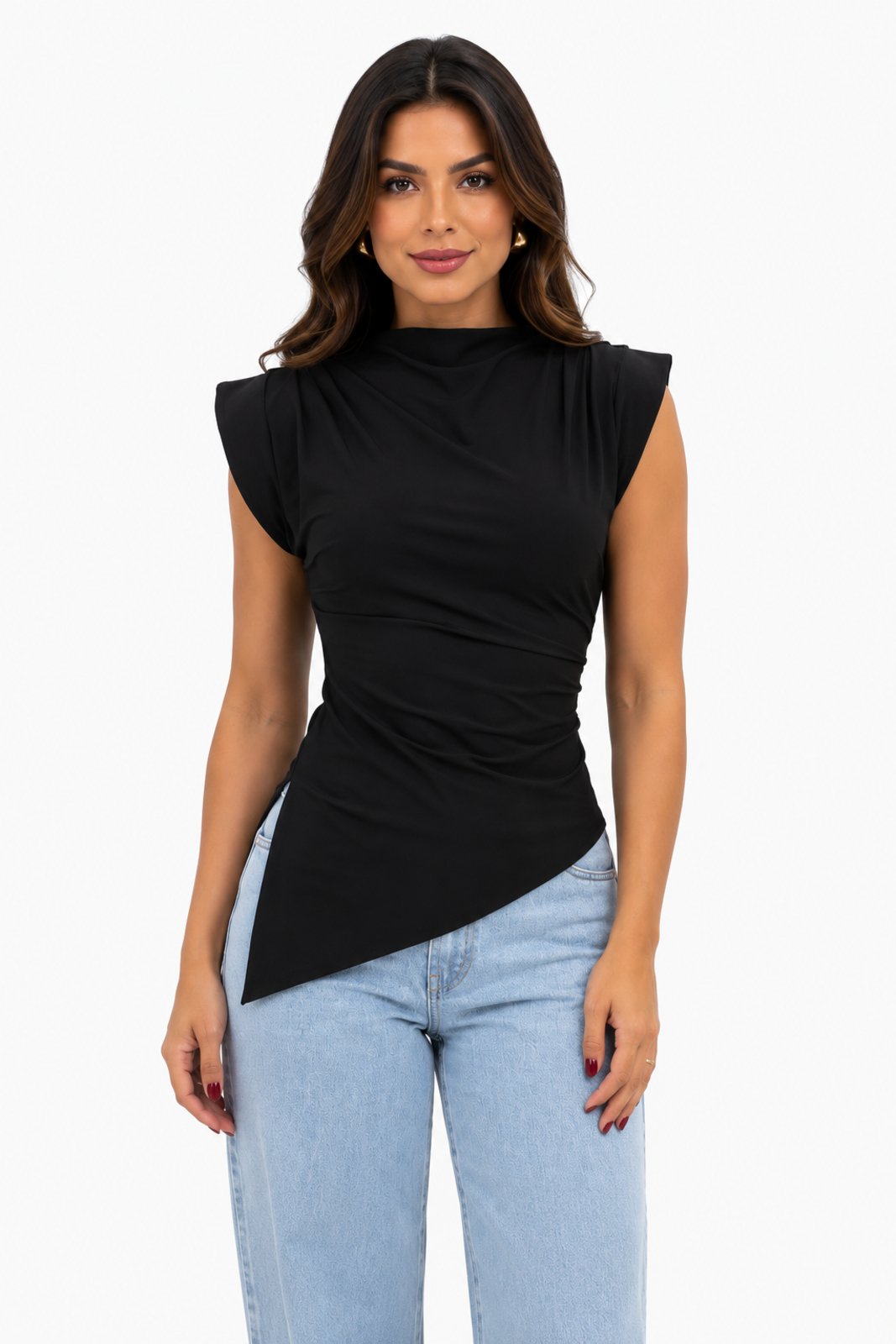 Camisa Gola Alta D Bell Outlet Fashion Preta