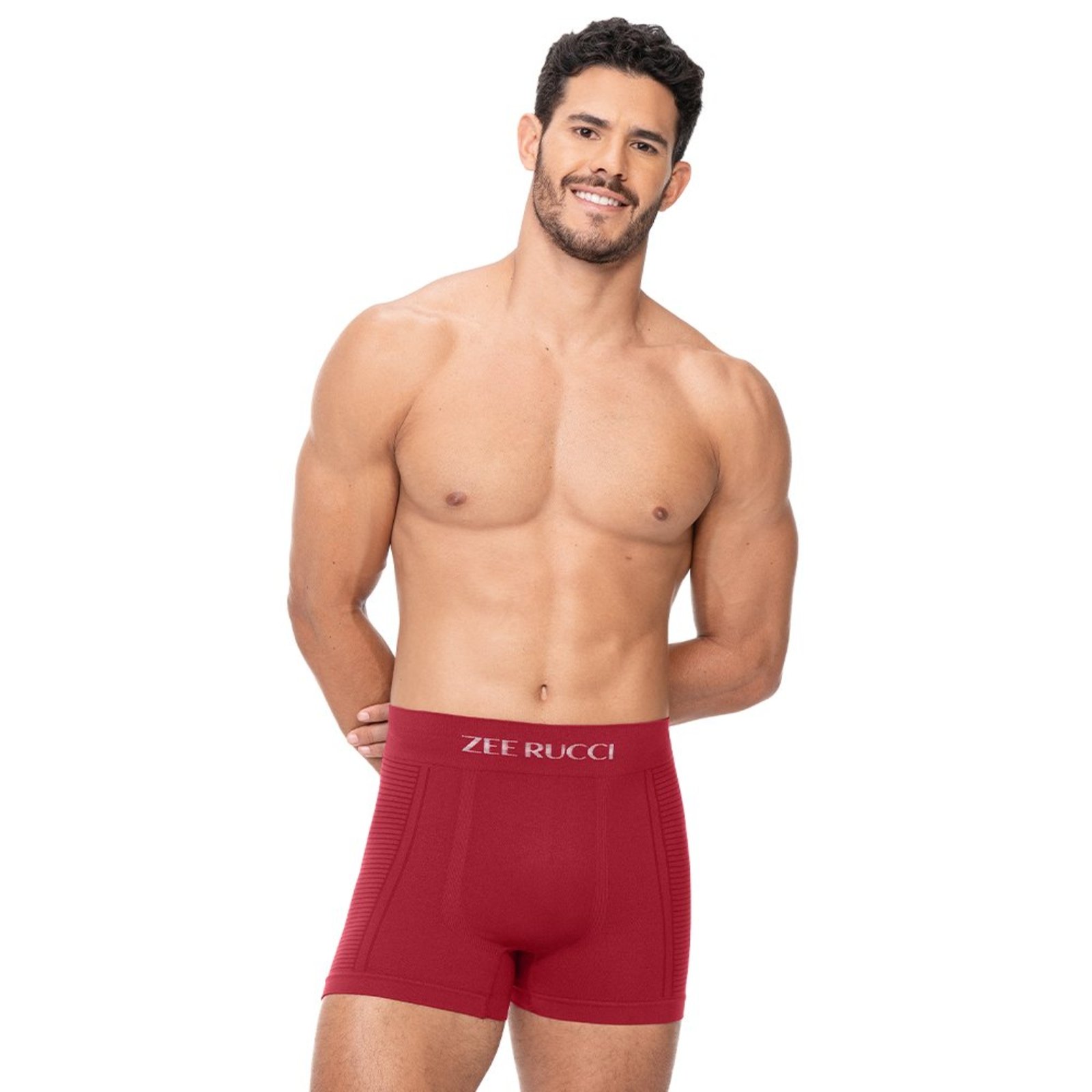 Cueca Boxer Sem Costura Jacquard Lateral Vermelho