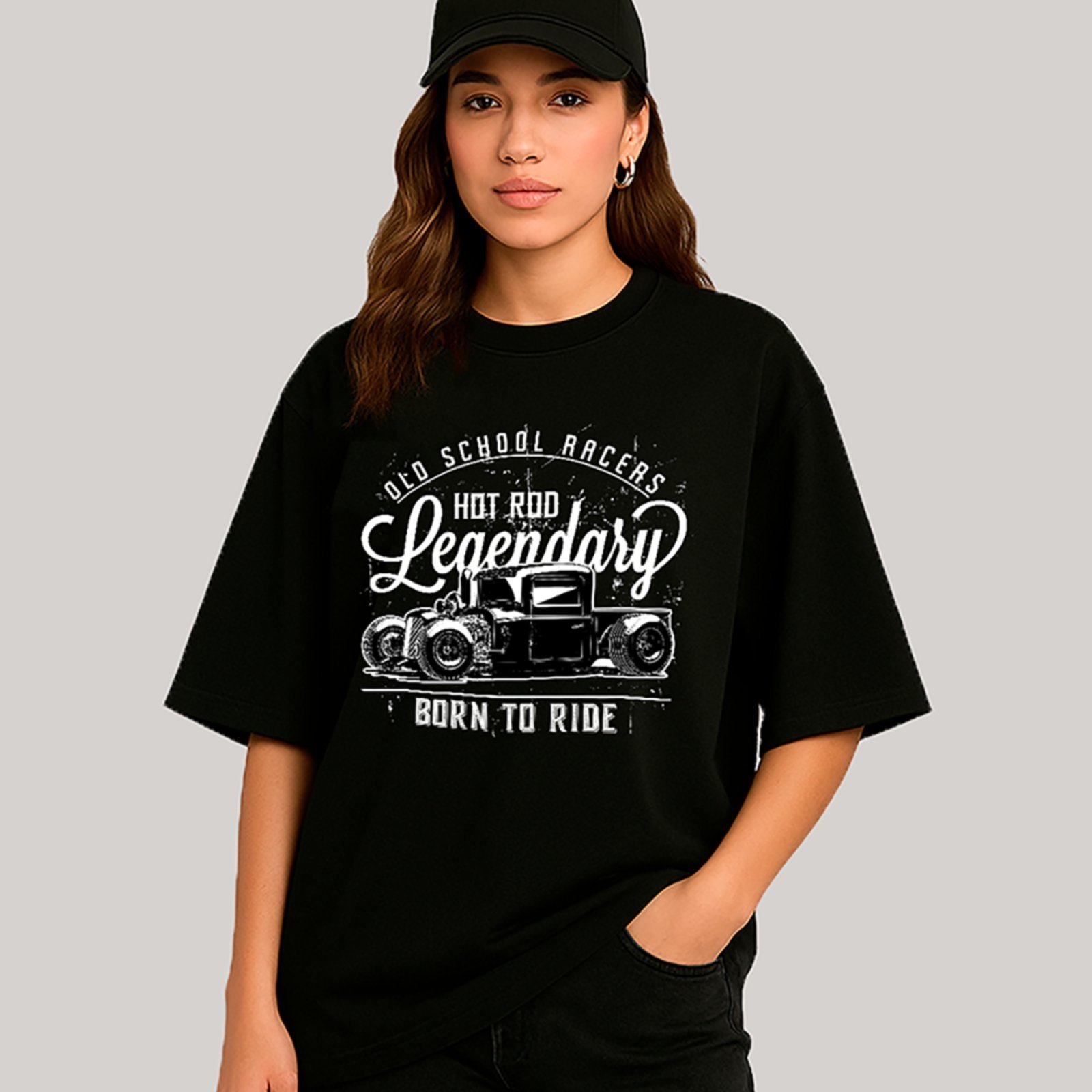 Camiseta Ousy Unissex Streetwear Old School Racers Hot Rod Born To Ride Visual Oversized Preto