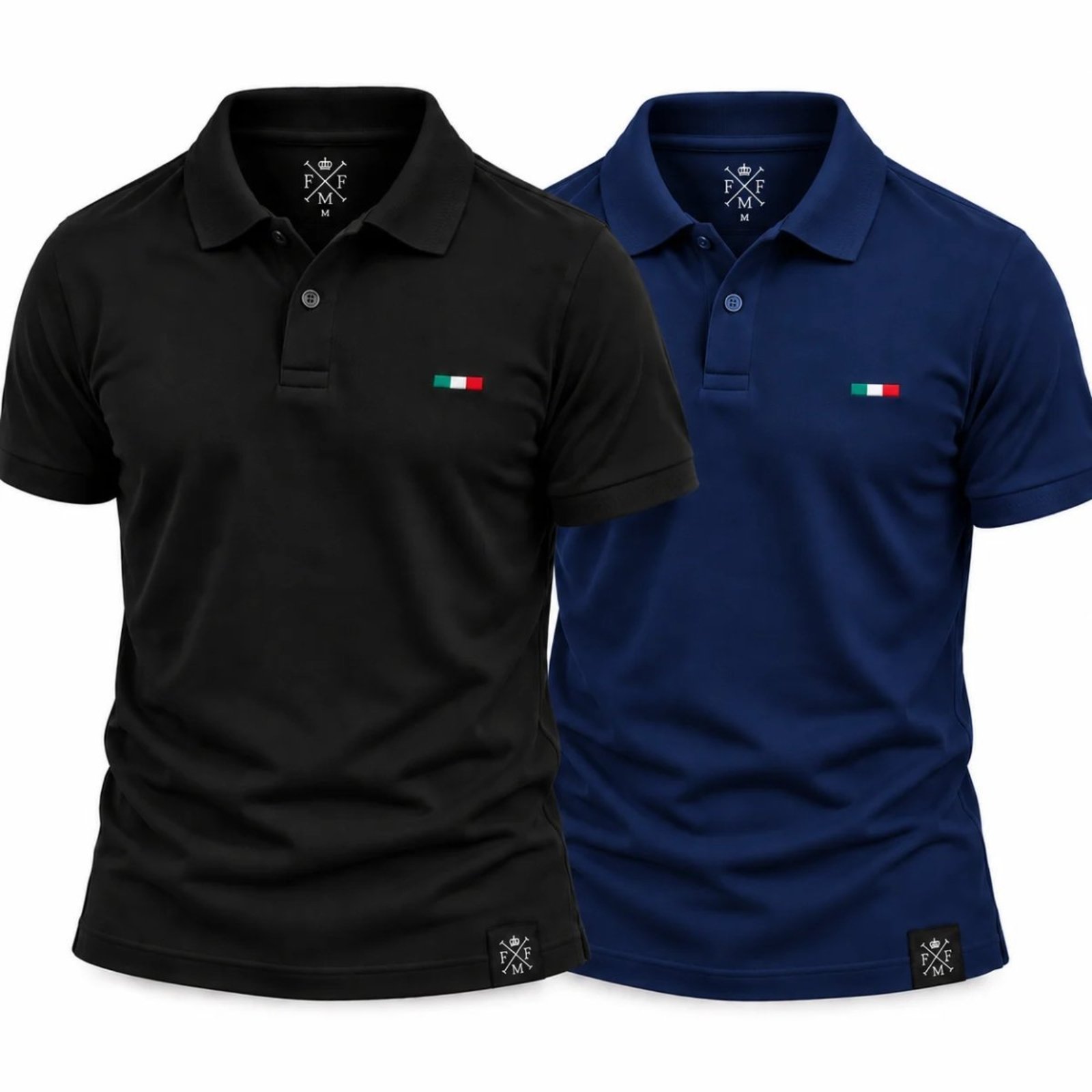 Kit 2 Camisas Polo Masculinas FMF Bordado Itália Preto