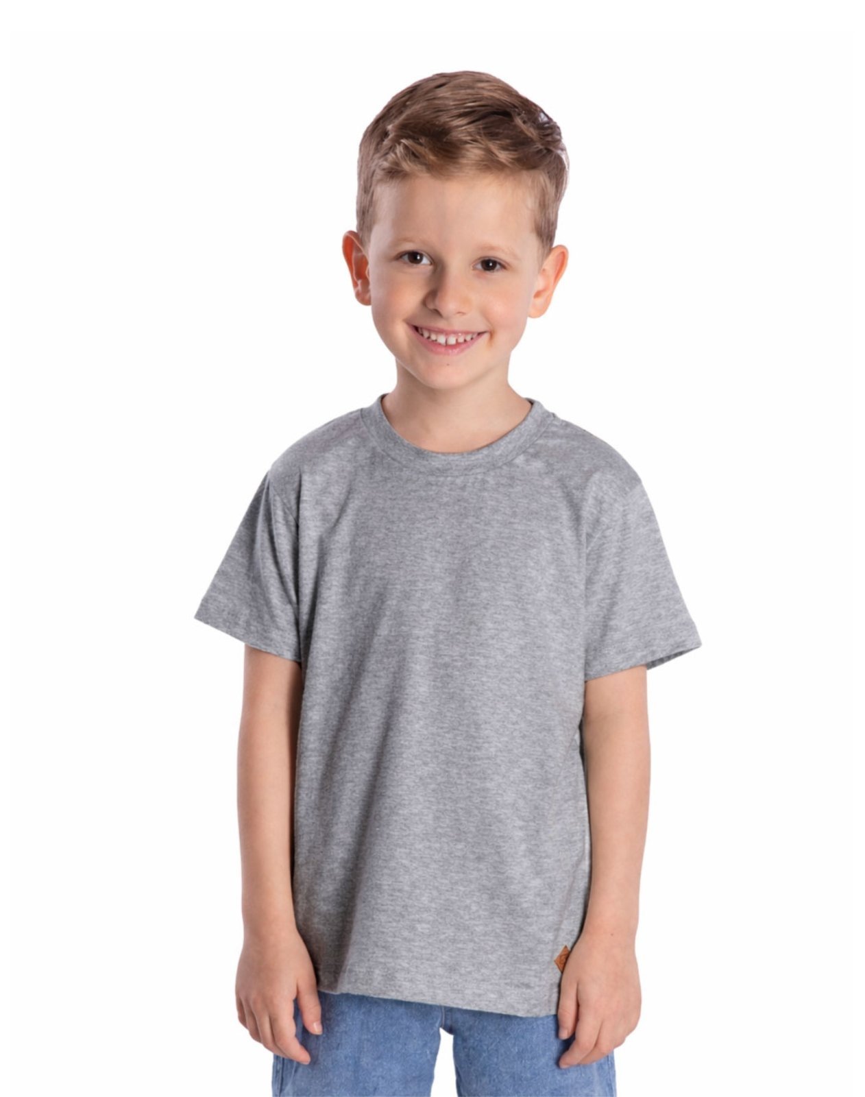 Infantil - Camiseta manga curta algodão cinza mescla