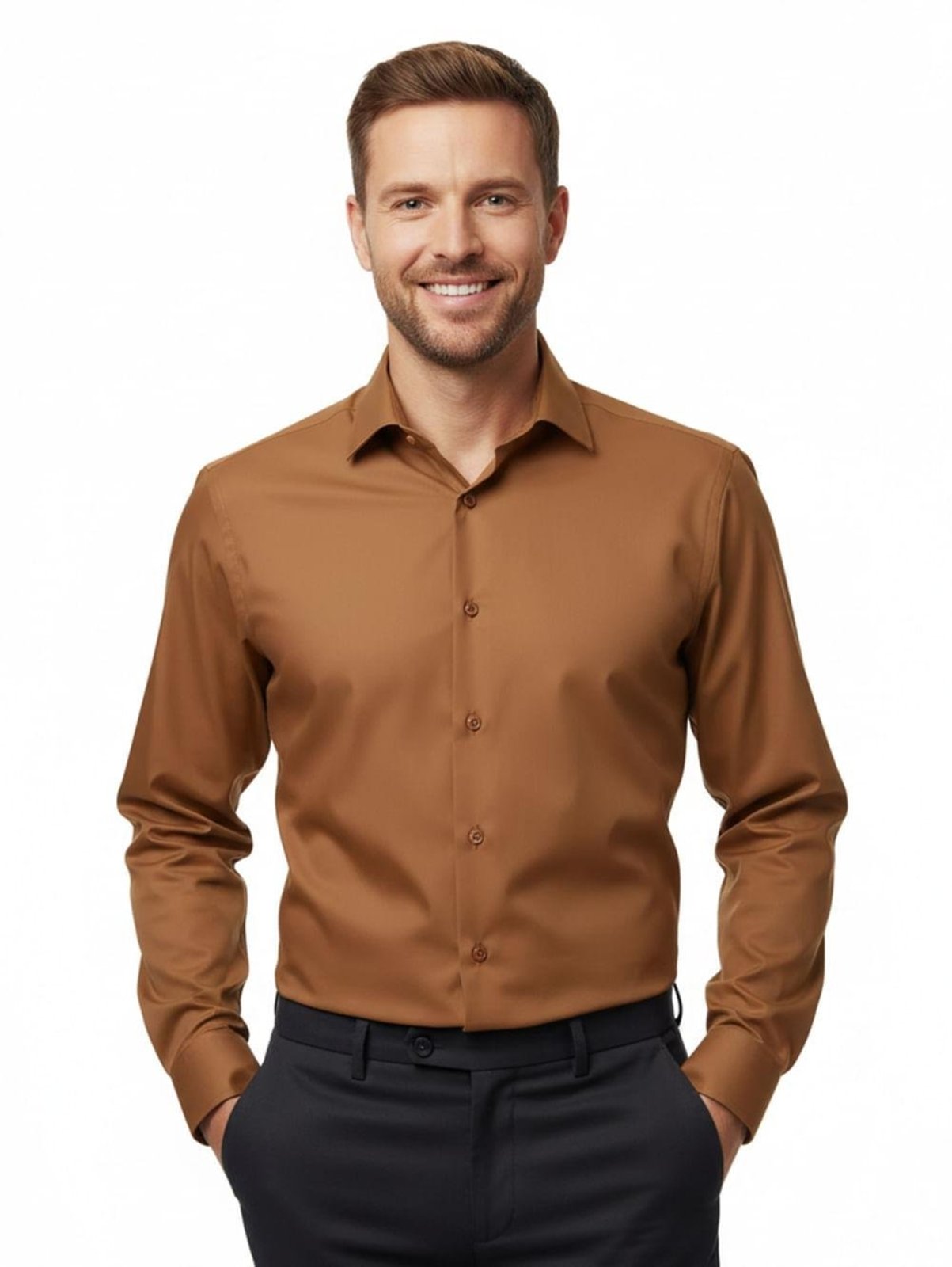 Camisa Slim Fibra de Bambu Eletrón Masculina CARAMELO