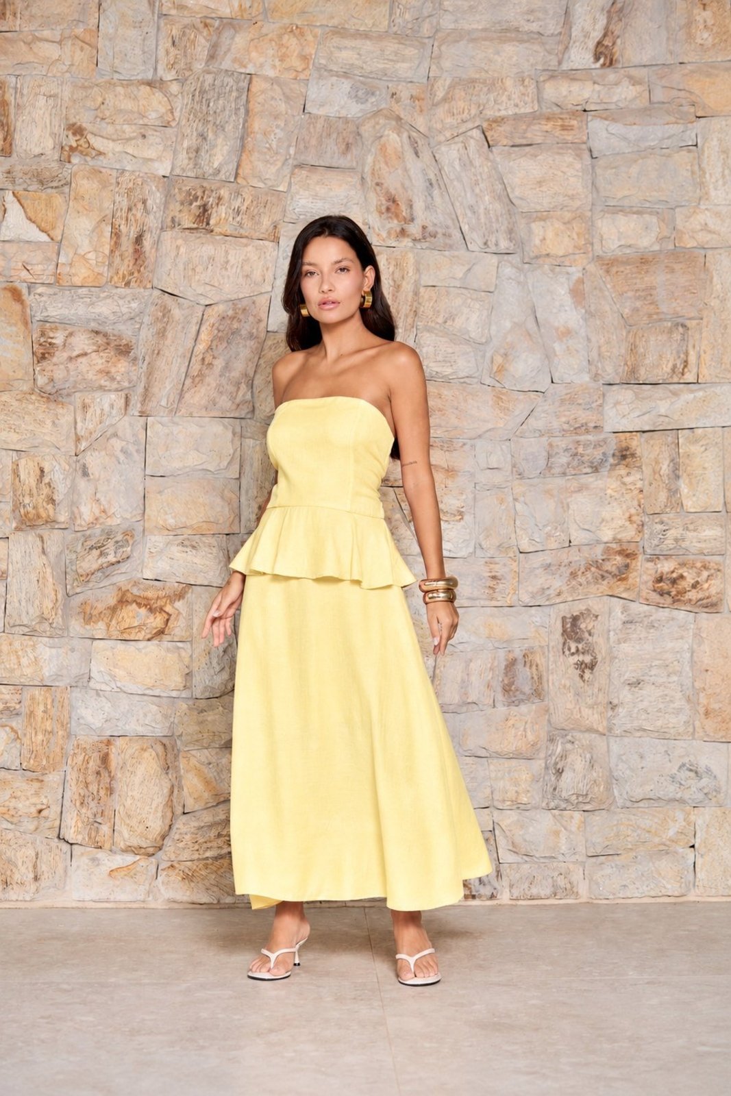 Vestido Vanibele Midi Rayon Tomara Que Caia Amarelo