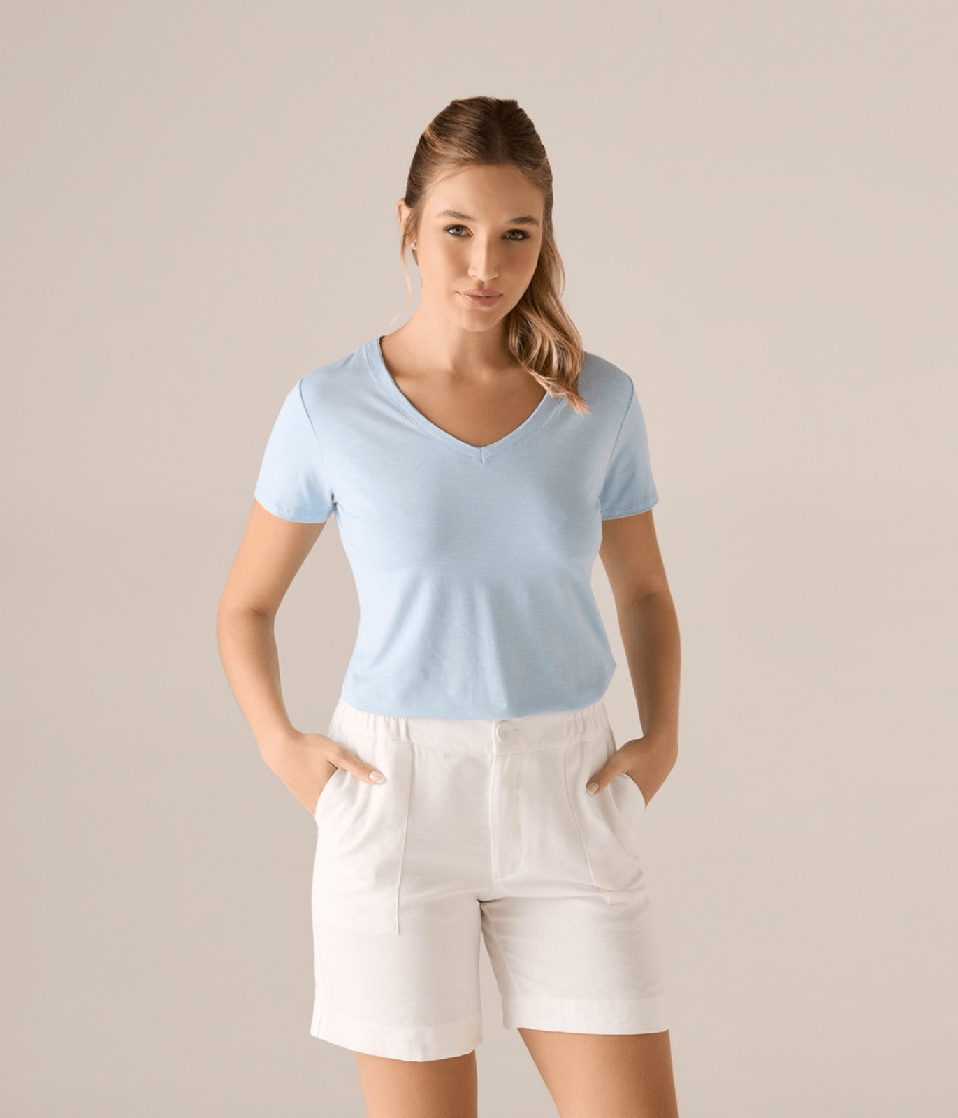 Blusa Makenji Visco Flame Decote V Feminina Azul Claro