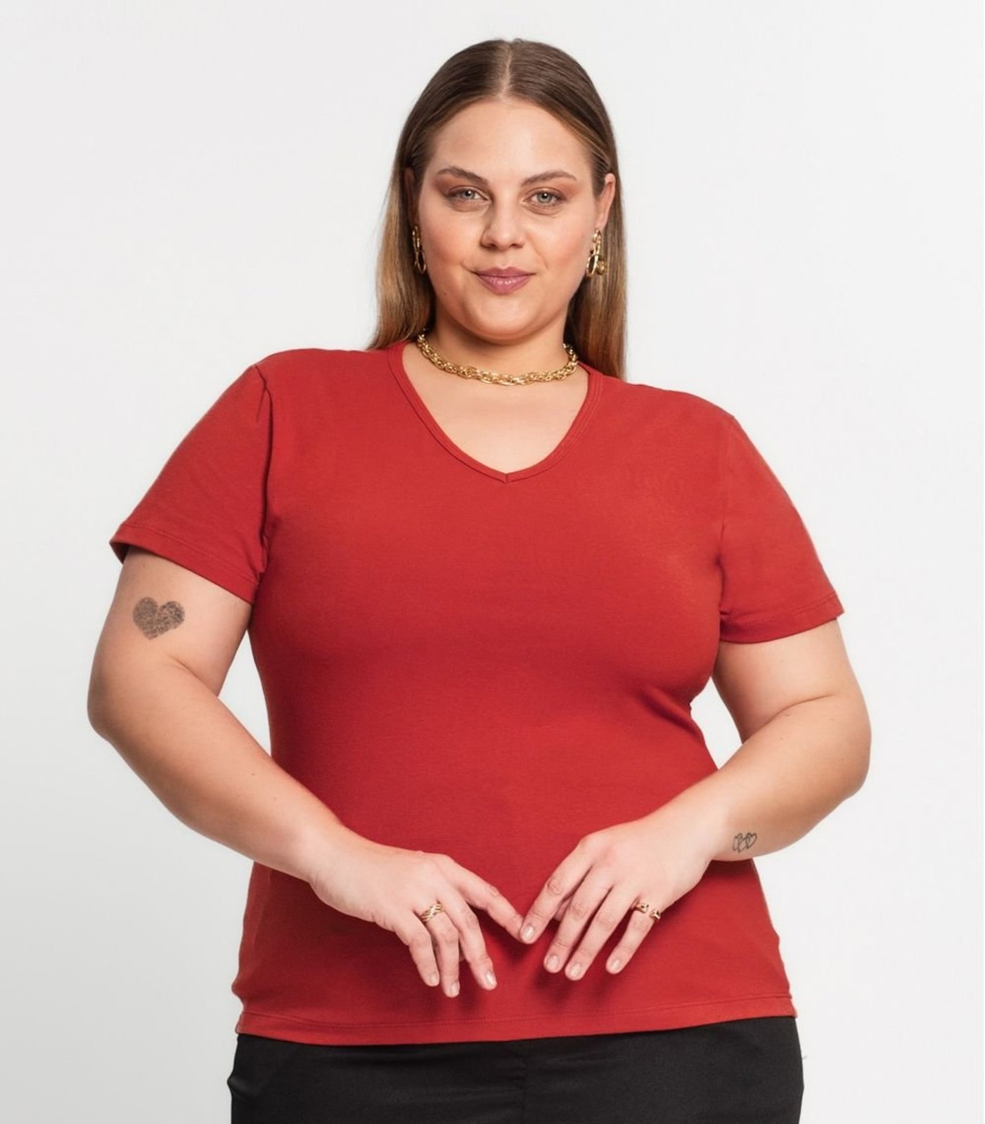 Blusa Cotton Básica Plus Size Feminina KO Vermelho