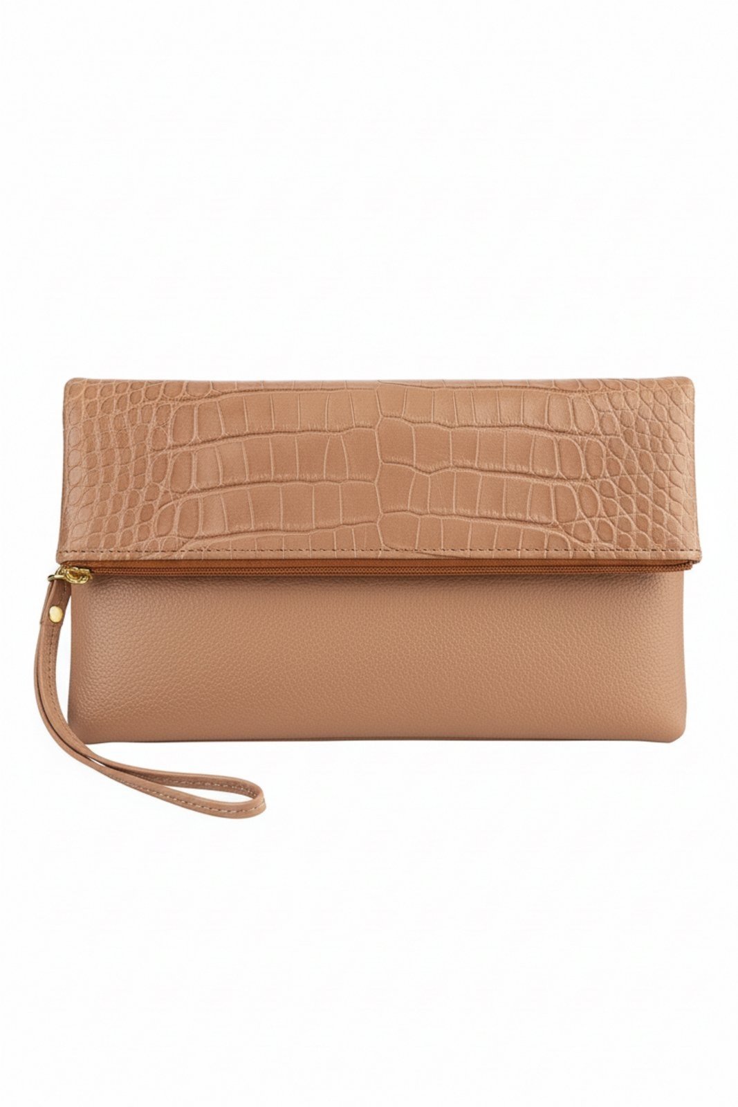 Clutch de couro croco Nikki - Bege