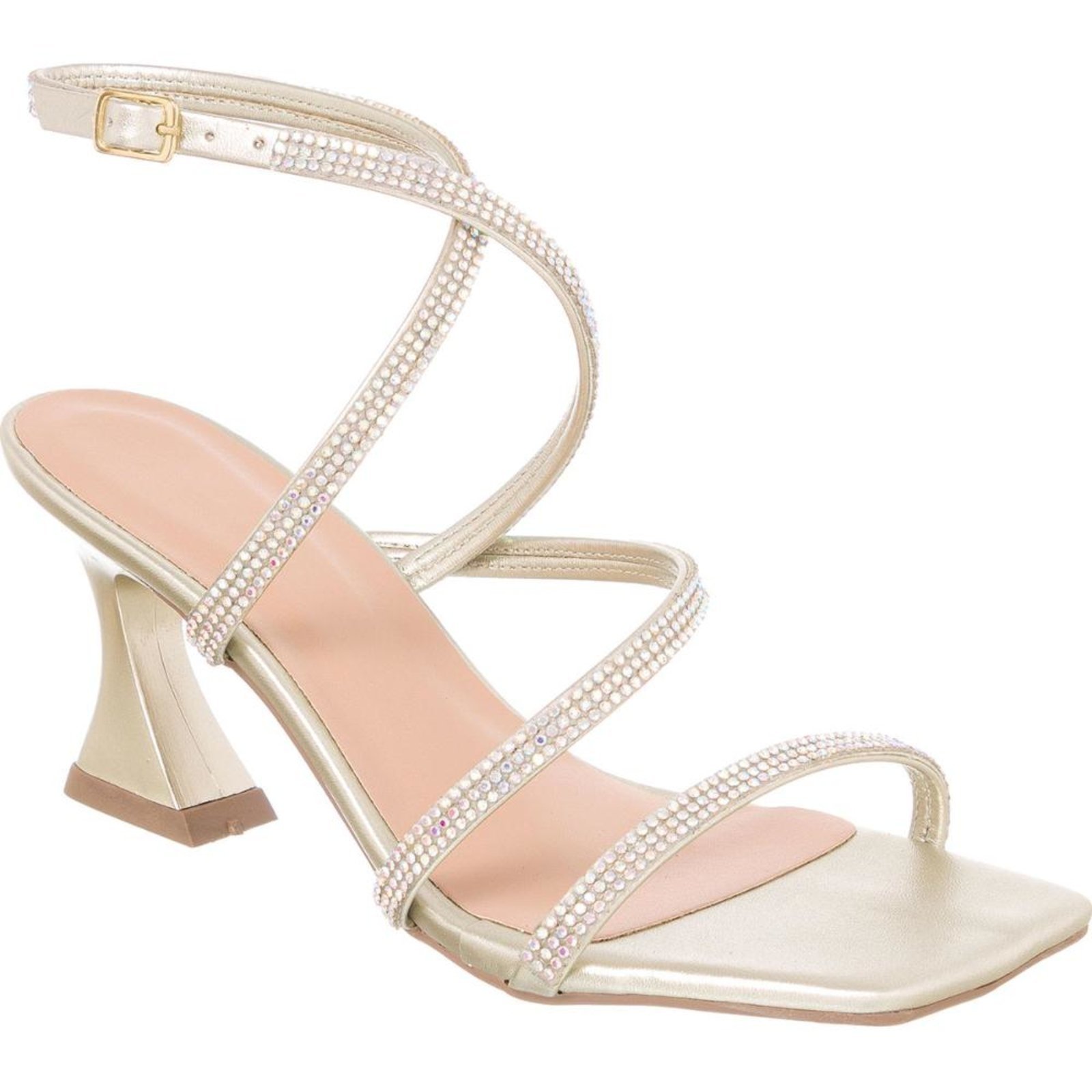 Sandália Feminina Salto Brilho Strass Promoção Dourada