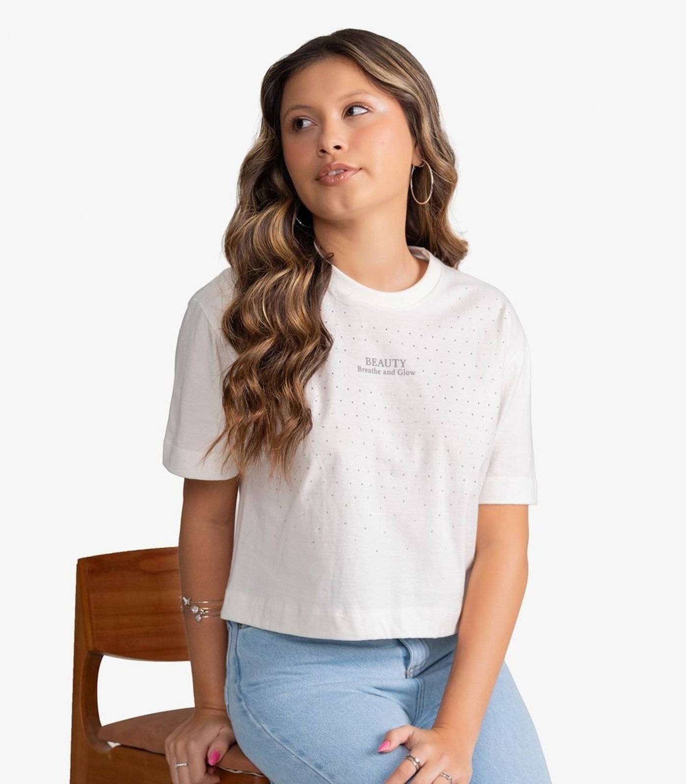 Infantil - T-Shirt Feminina Meia Malha Com Estampa Minty Bege