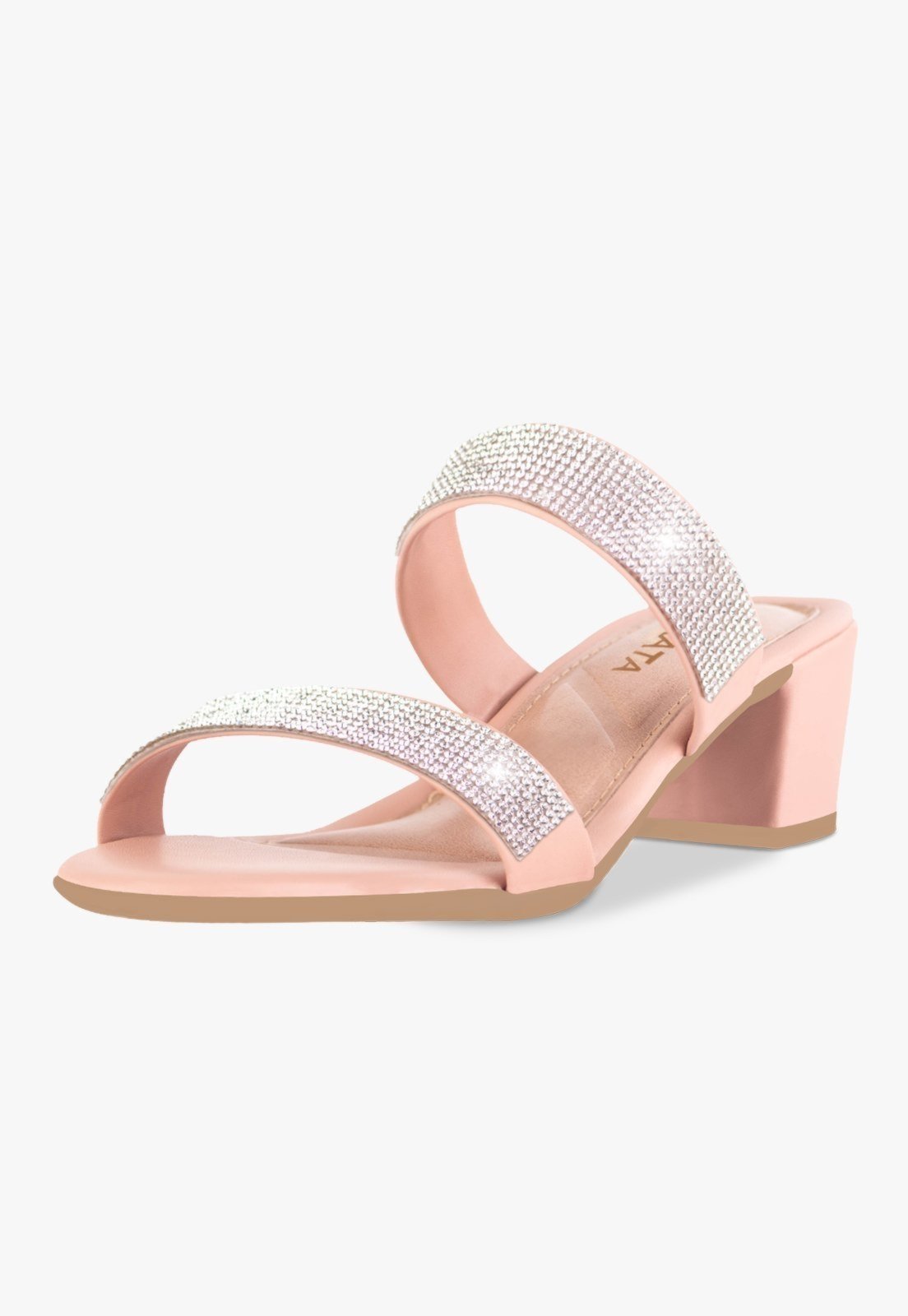Tamanco Feminino Takata Salto Bloco Baixo Brilho Strass Nude